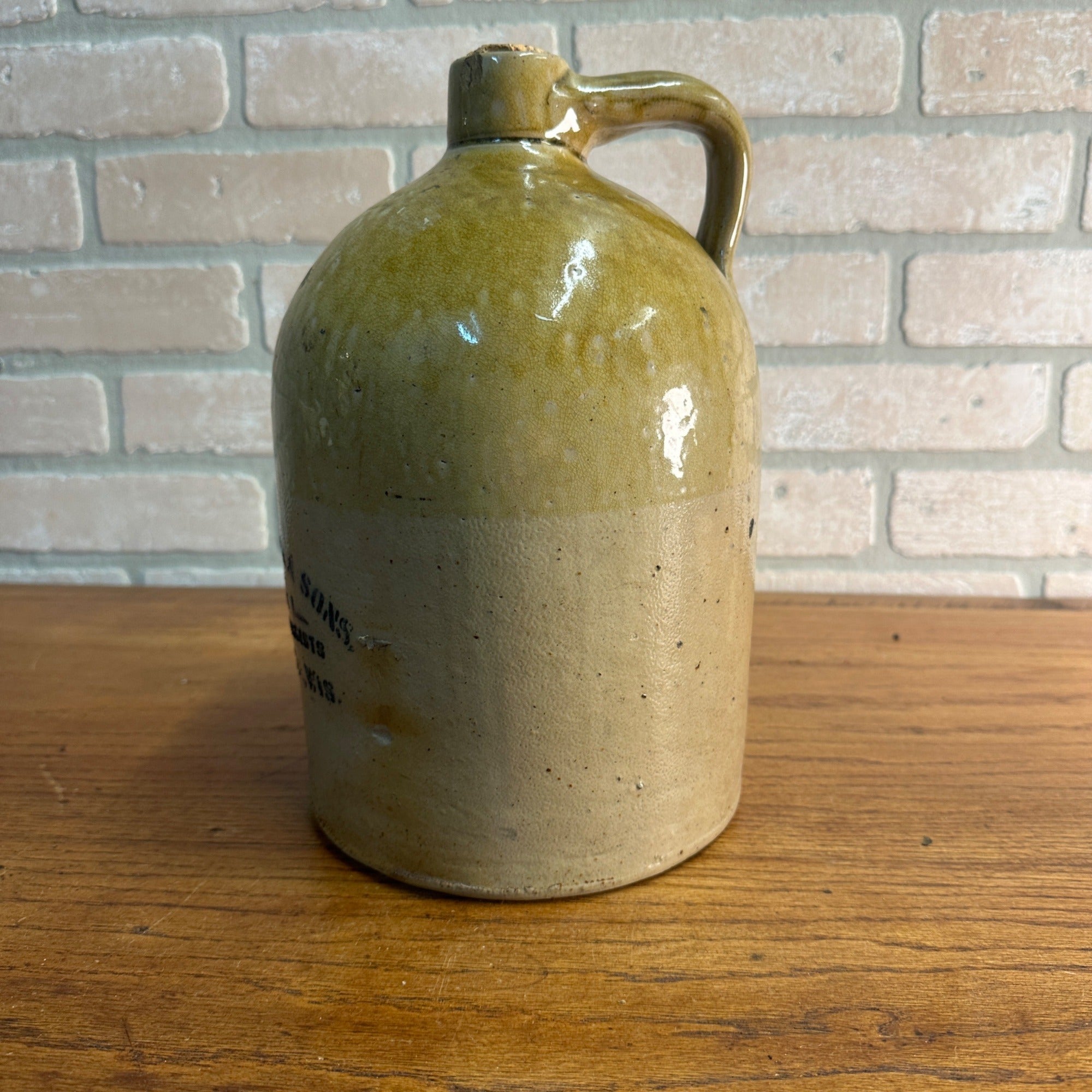 Antique Bosworth & Sons Druggists Milwaukee Wis Stoneware Two-Tone Jug