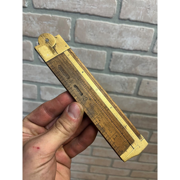 Vintage Lufkin No 372 Boxwood Brass Folding12" Ruler with Brass Caliper