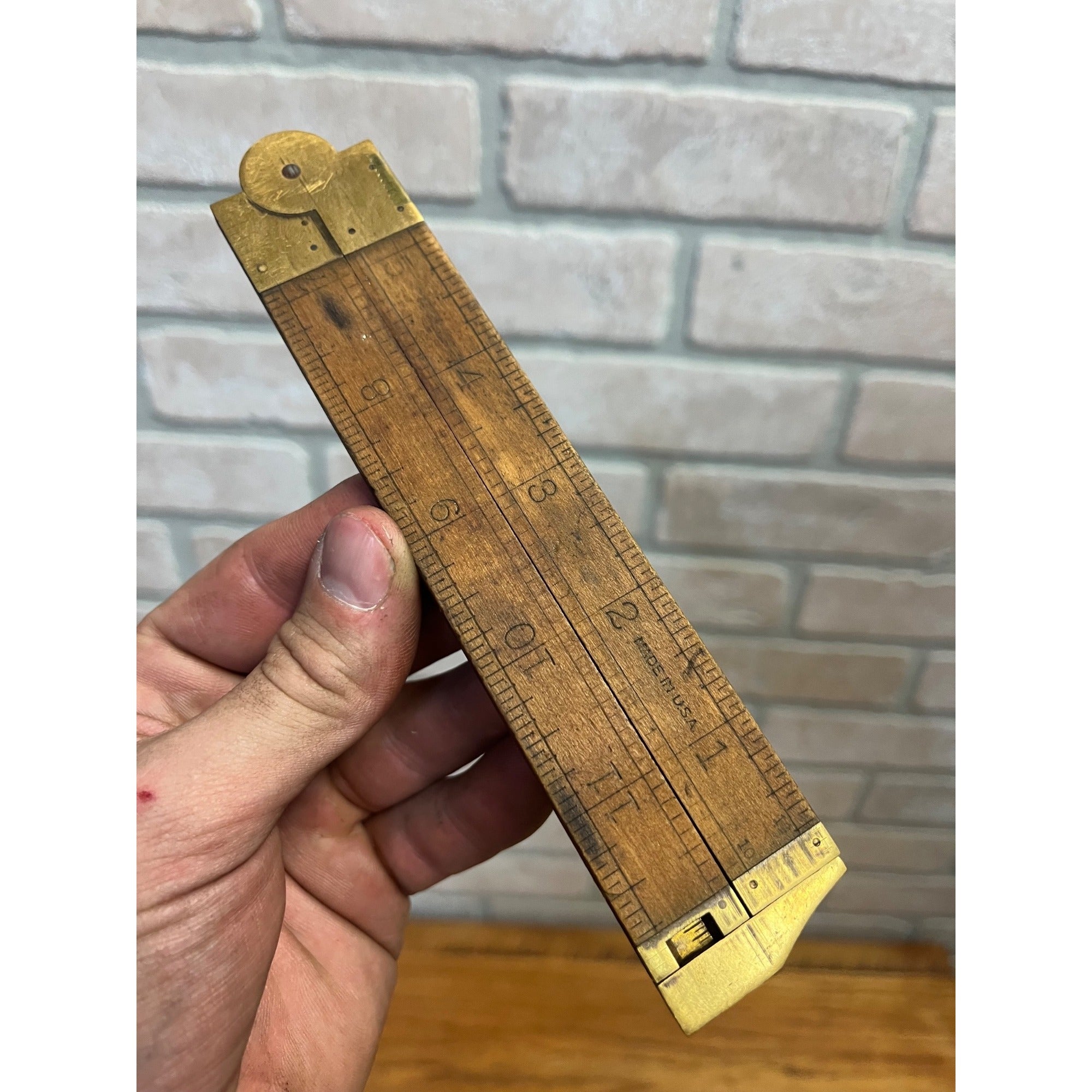 Vintage Lufkin No 372 Boxwood Brass Folding12" Ruler with Brass Caliper