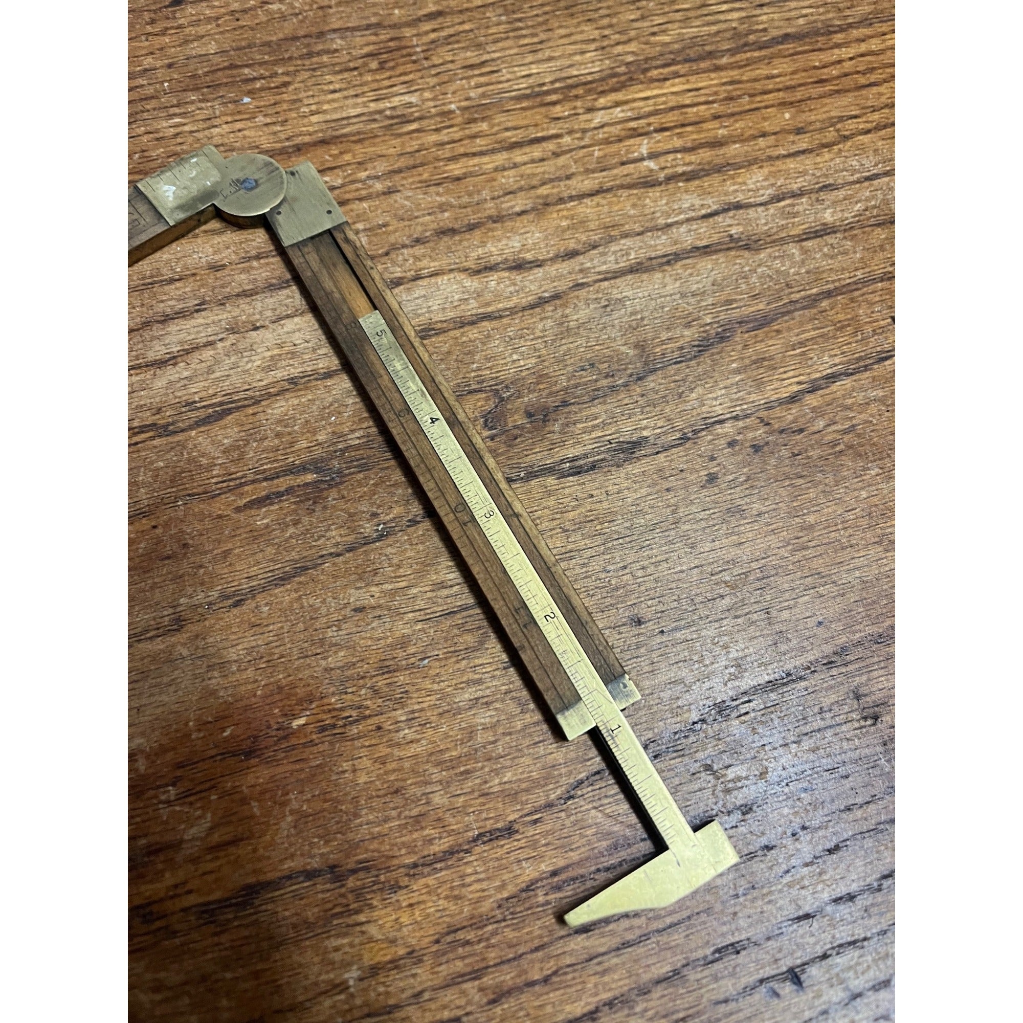 Vintage Lufkin No 372 Boxwood Brass Folding12" Ruler with Brass Caliper
