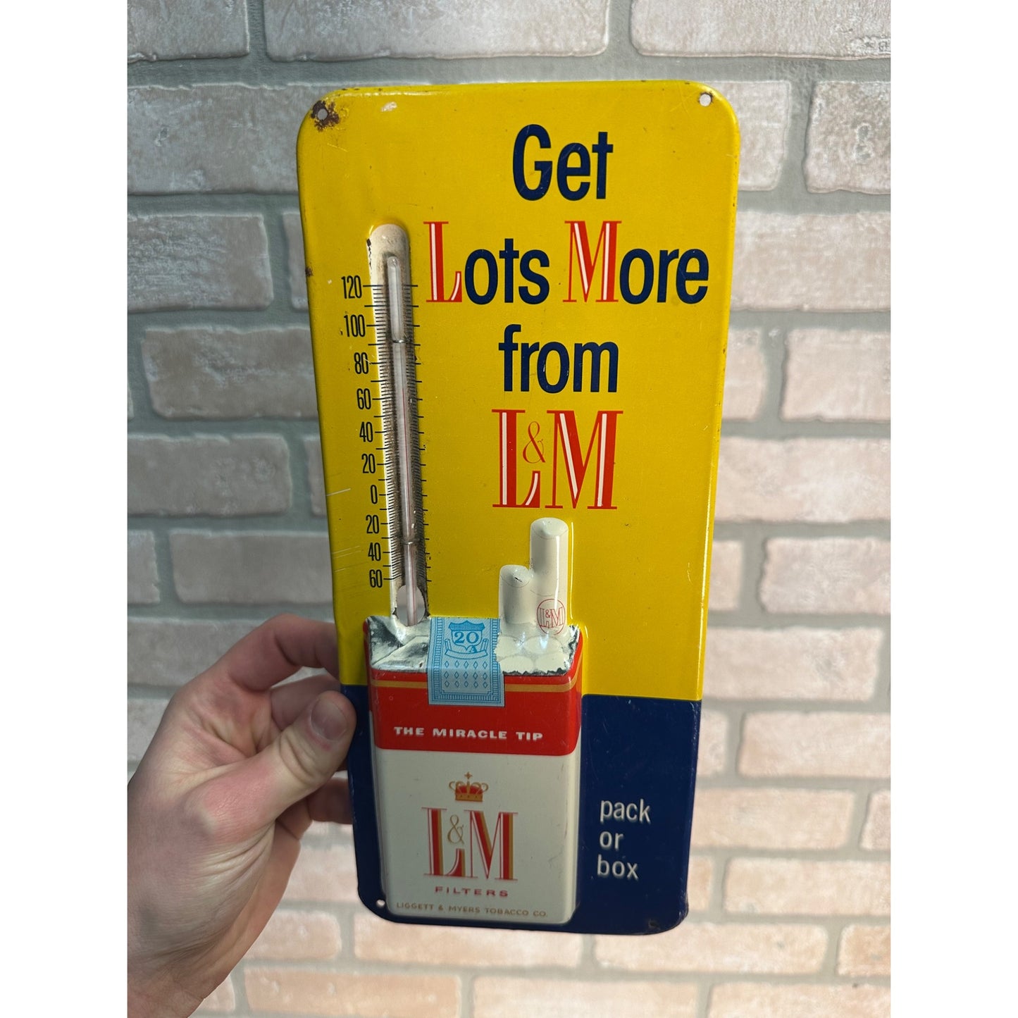 Vintage L&M Cigarettes Advertising Tin Thermometer Sign Liggett Myers - Works