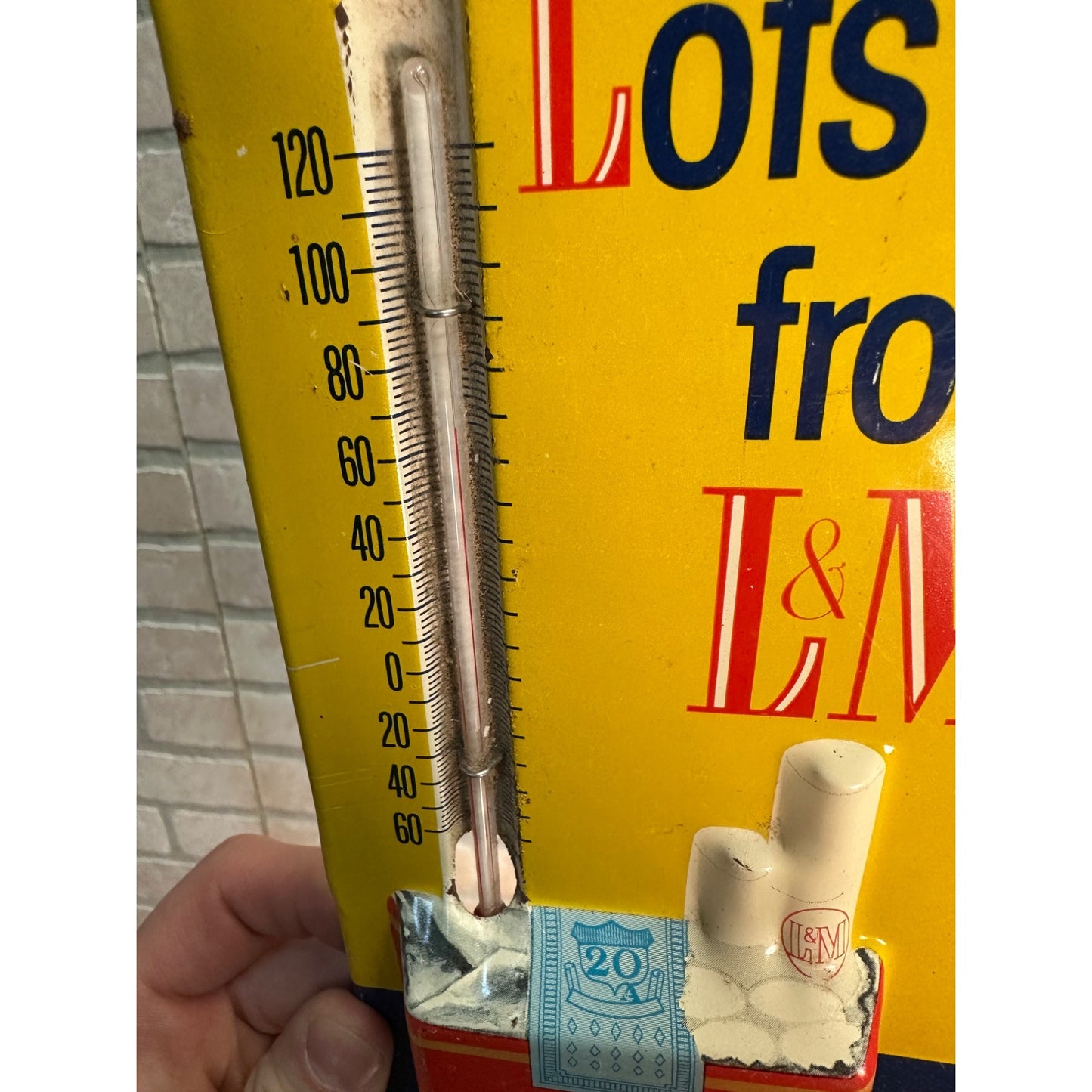 Vintage L&M Cigarettes Advertising Tin Thermometer Sign Liggett Myers - Works