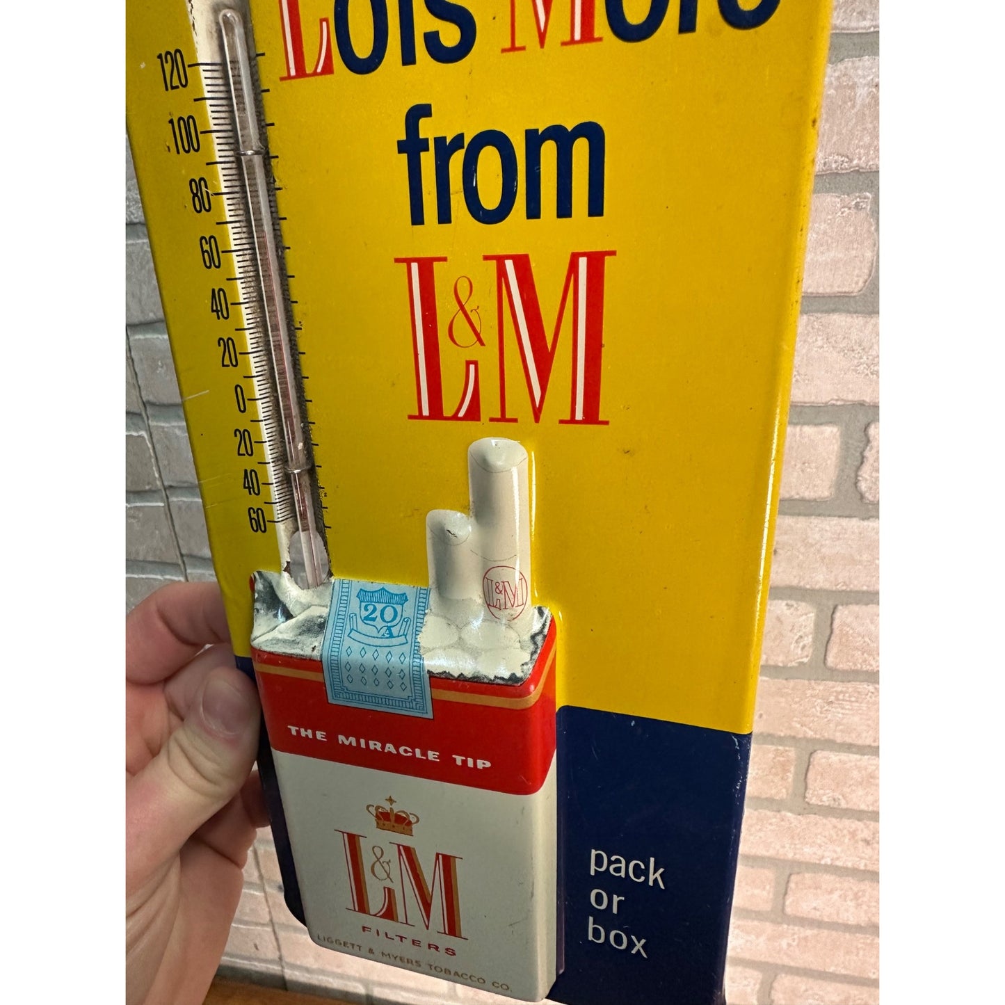 Vintage L&M Cigarettes Advertising Tin Thermometer Sign Liggett Myers - Works