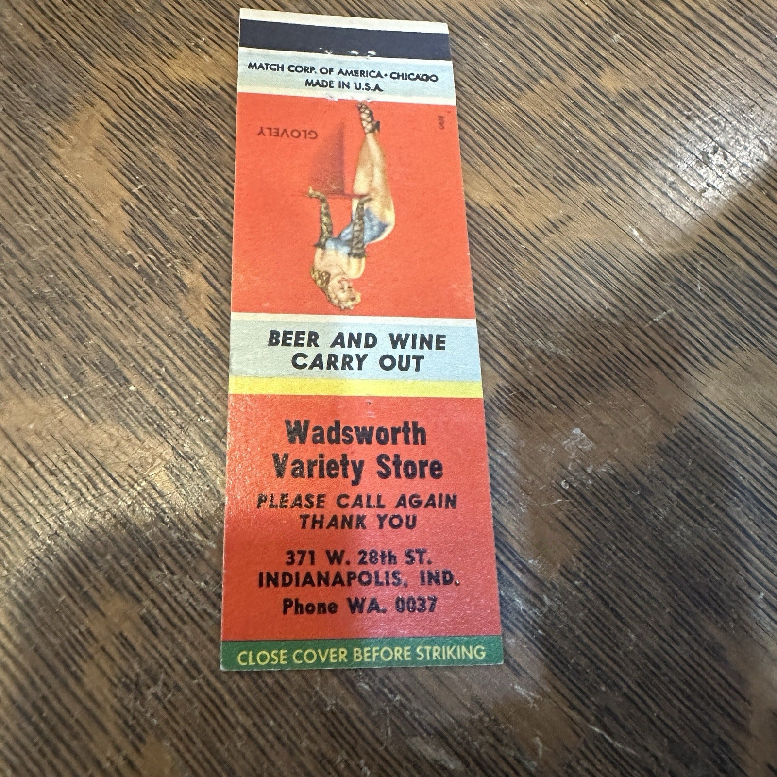 1940s 1950s Pinup Girl Matchbook Cover Wadsworth Variety Store Indianapolis