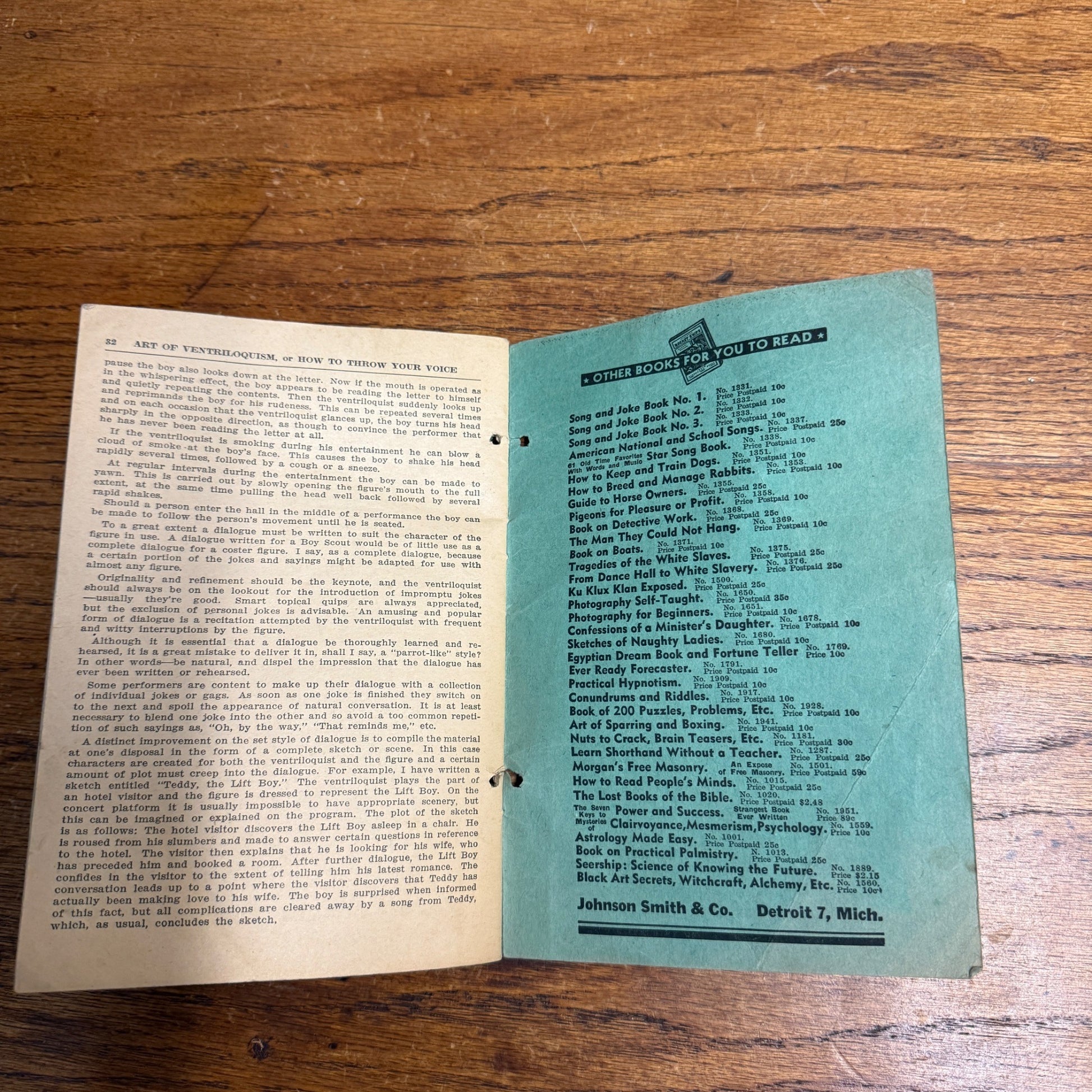 1940 Johnson Smith & Co Novelty Catalog & Art of Ventriloquism Booklet Very Good