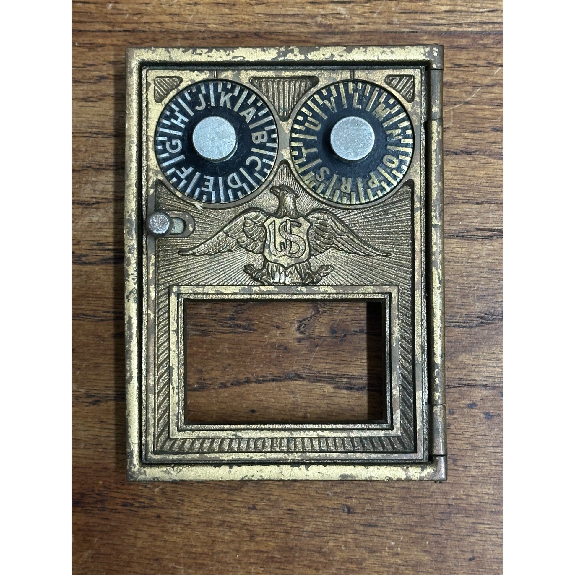 Antique Solid Brass US Post Office Eagle Box Door Corbin 2 Dial Combination USPS