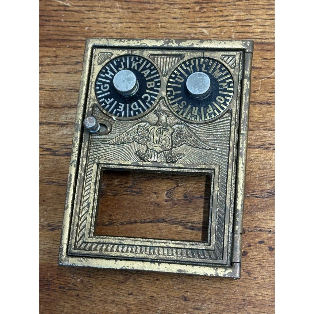 Antique Solid Brass US Post Office Eagle Box Door Corbin 2 Dial Combination USPS