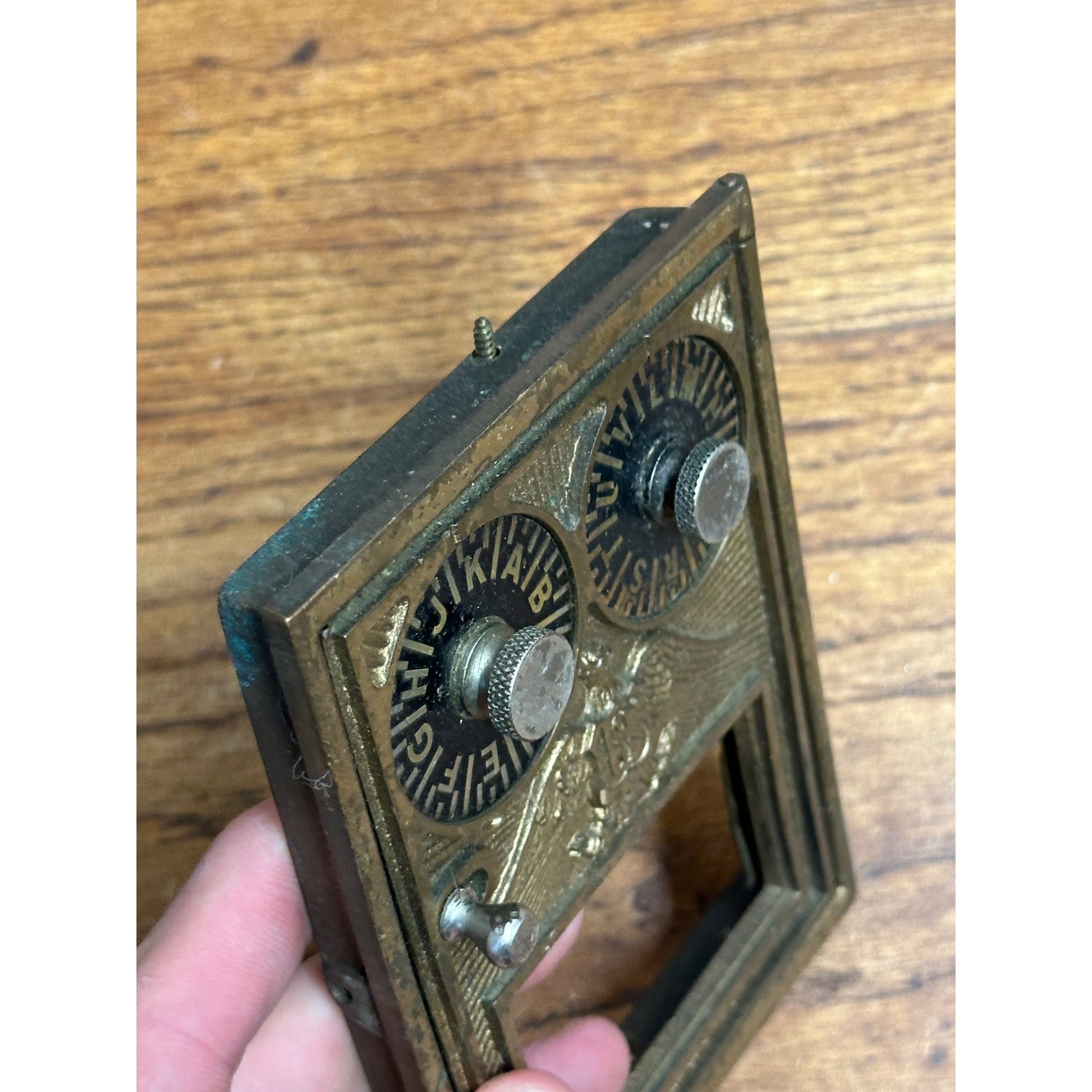 Antique Solid Brass US Post Office Eagle Box Door Corbin 2 Dial Combination USPS