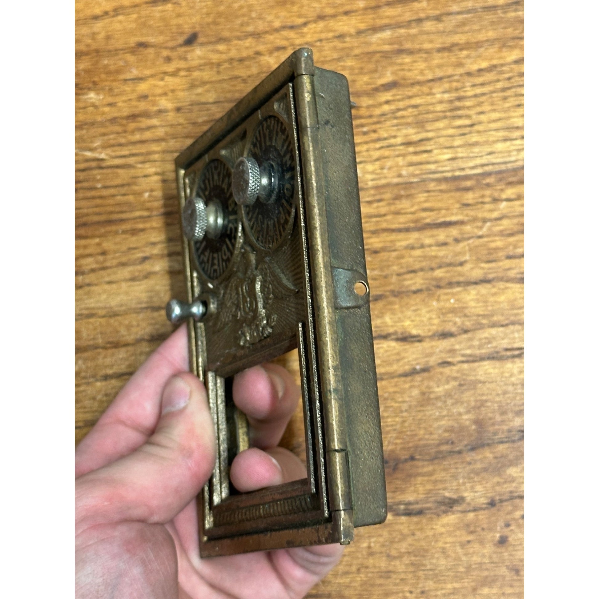 Antique Solid Brass US Post Office Eagle Box Door Corbin 2 Dial Combination USPS