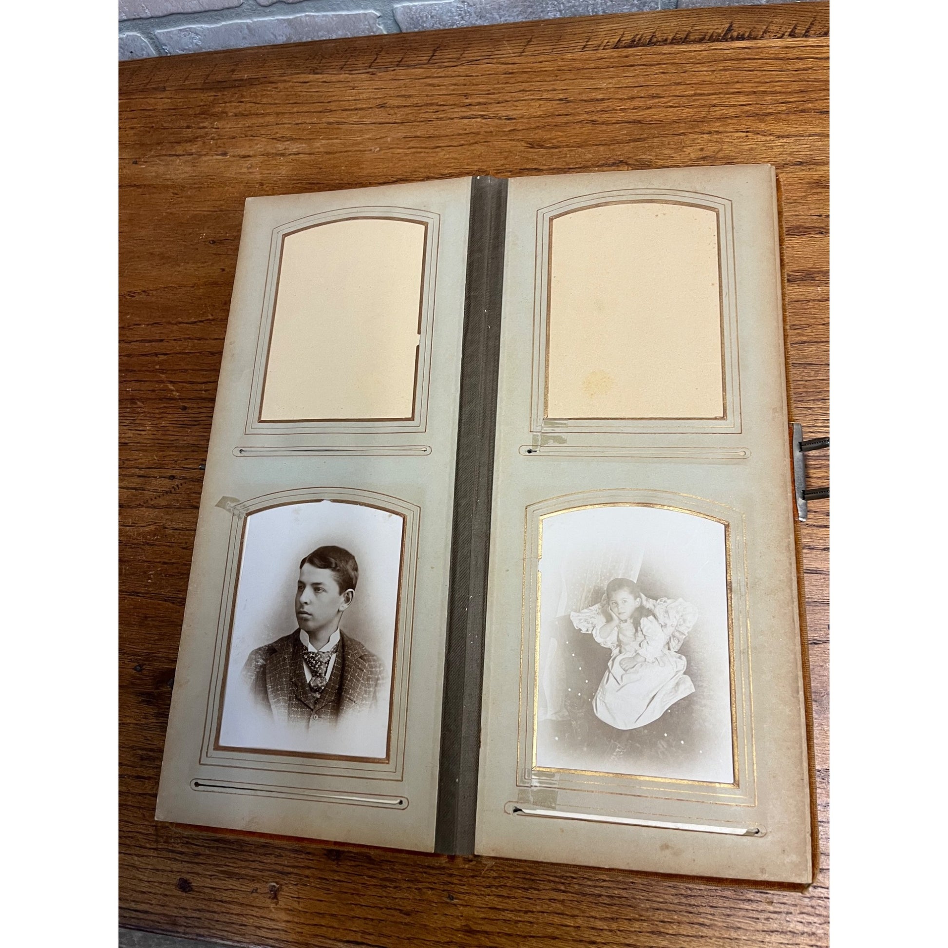 Vintage Antique Victorian Photo Album with 24 Cabinet Photos - Padded Cover