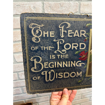 Antique c1890s Fear of the Lord is Beginning of Widsom Wall Art Sign Religious