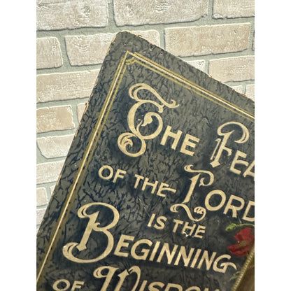 Antique c1890s Fear of the Lord is Beginning of Widsom Wall Art Sign Religious