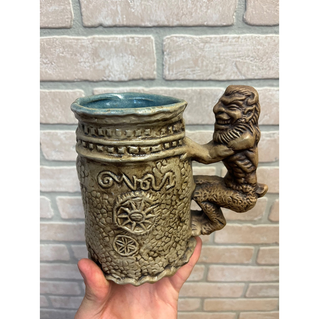 Jim Rumph Vintage Studio Pottery 1971 Satyr Nymph Ceramic Tankard Stein Mug