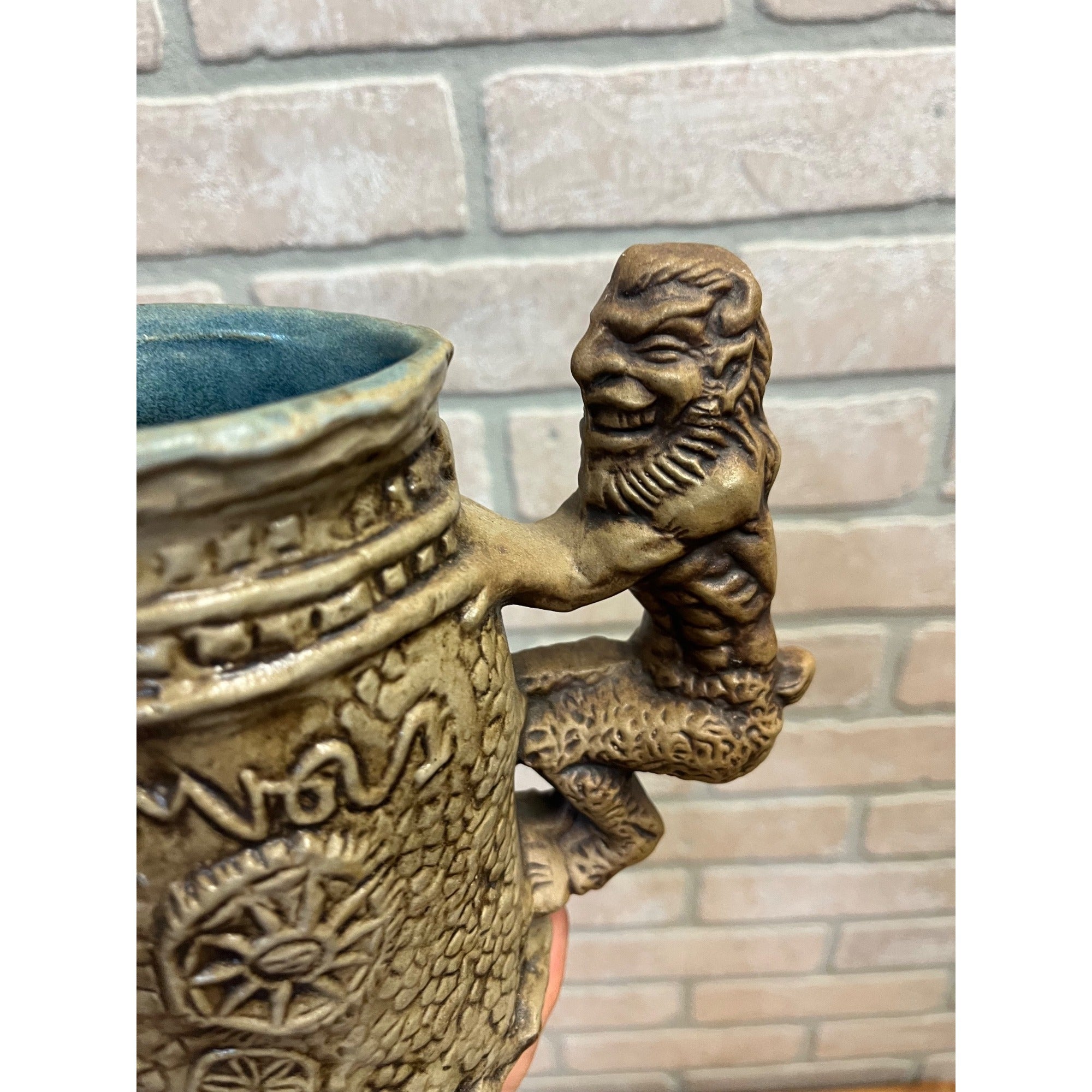 Jim Rumph Vintage Studio Pottery 1971 Satyr Nymph Ceramic Tankard Stein Mug