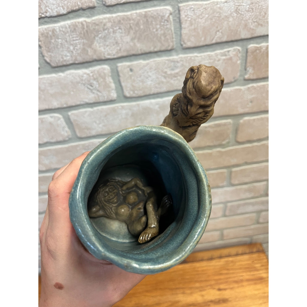 Jim Rumph Vintage Studio Pottery 1971 Satyr Nymph Ceramic Tankard Stein Mug