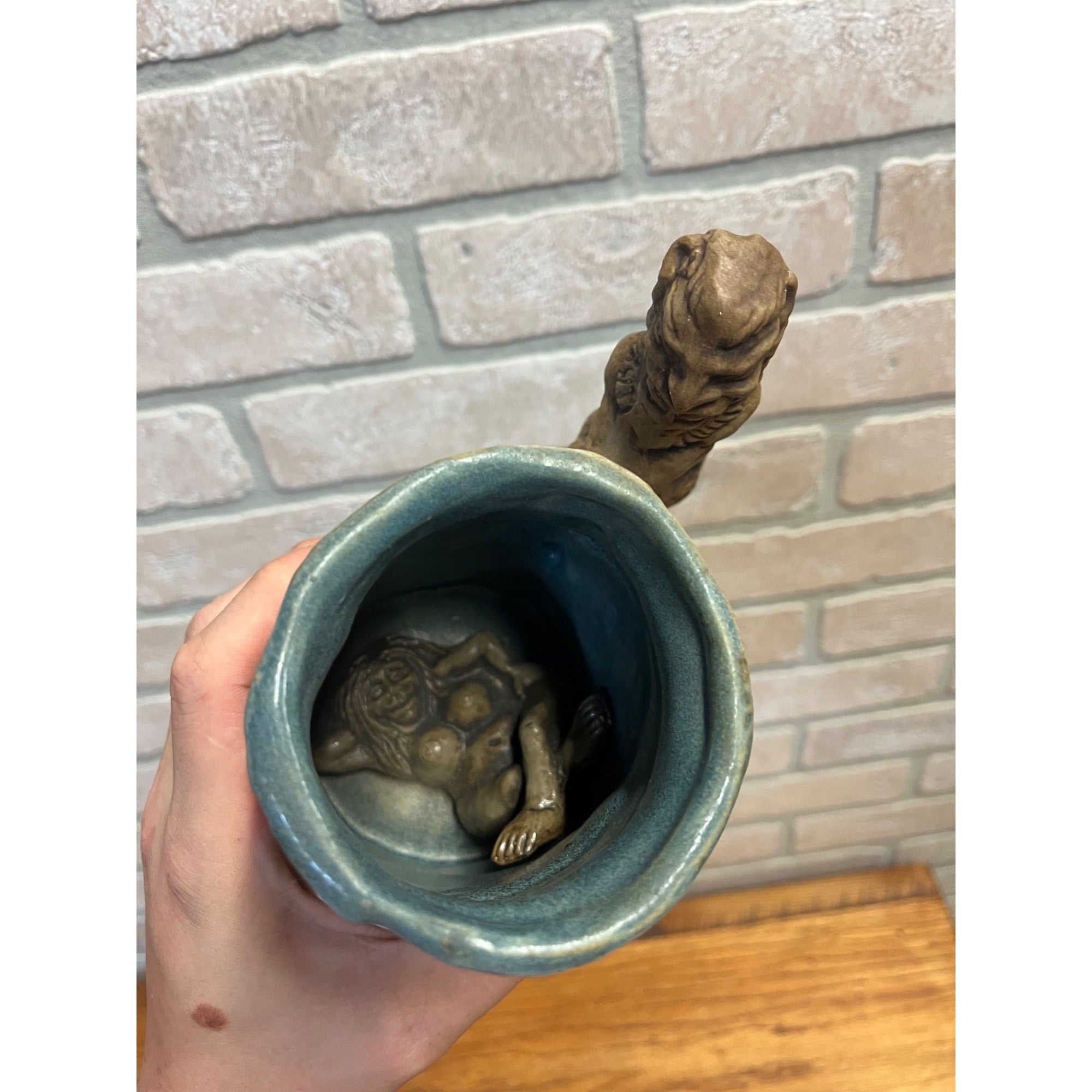 Jim Rumph Vintage Studio Pottery 1971 Satyr Nymph Ceramic Tankard Stein Mug