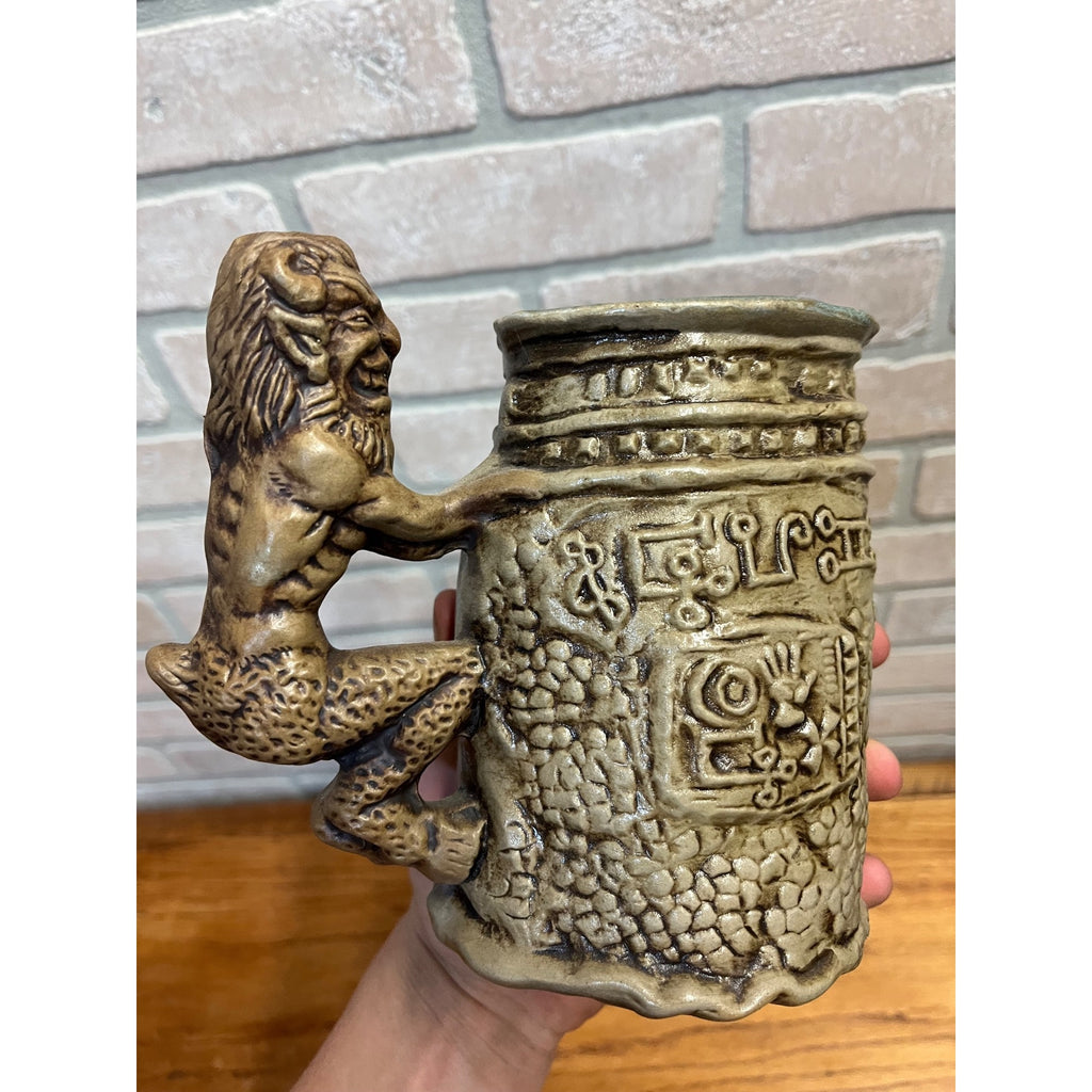 Jim Rumph Vintage Studio Pottery 1971 Satyr Nymph Ceramic Tankard Stein Mug