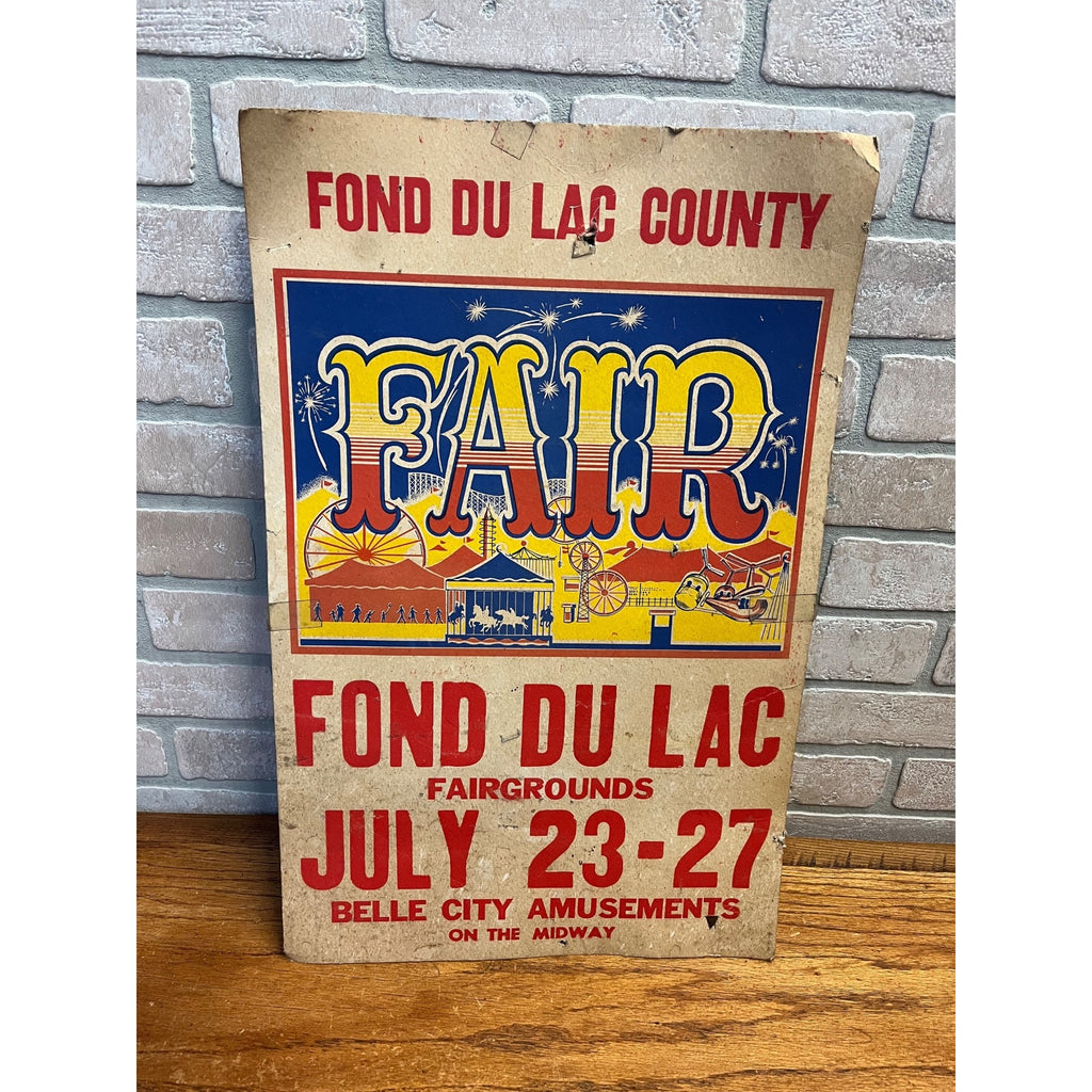 Vintage 1970s Fond du Lac County Fair Poster Promo Ad Sign