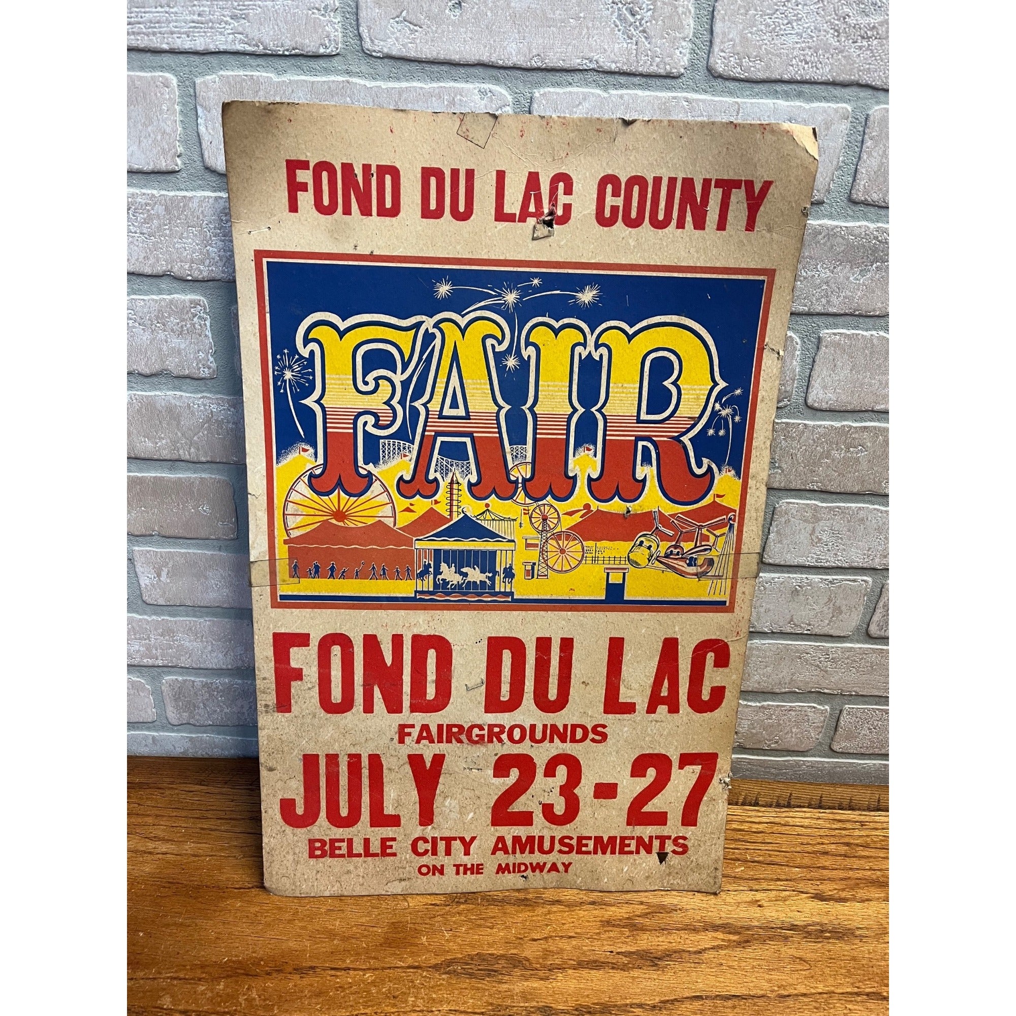 Vintage 1970s Fond du Lac County Fair Poster Promo Ad Sign