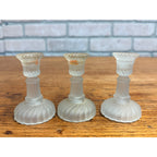 Vintage Set of 3 Miniature Frosted Glass Swirl Candle Stick Holders Lenox Taiwan