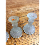 Vintage Set of 3 Miniature Frosted Glass Swirl Candle Stick Holders Lenox Taiwan