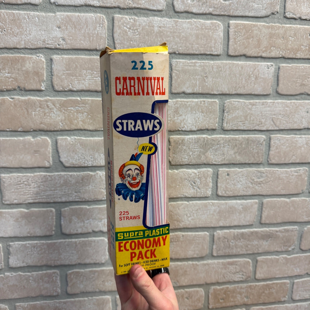 Vintage 1968 Carnival Drinking Straws Advertising Box w/ Straws National Soda
