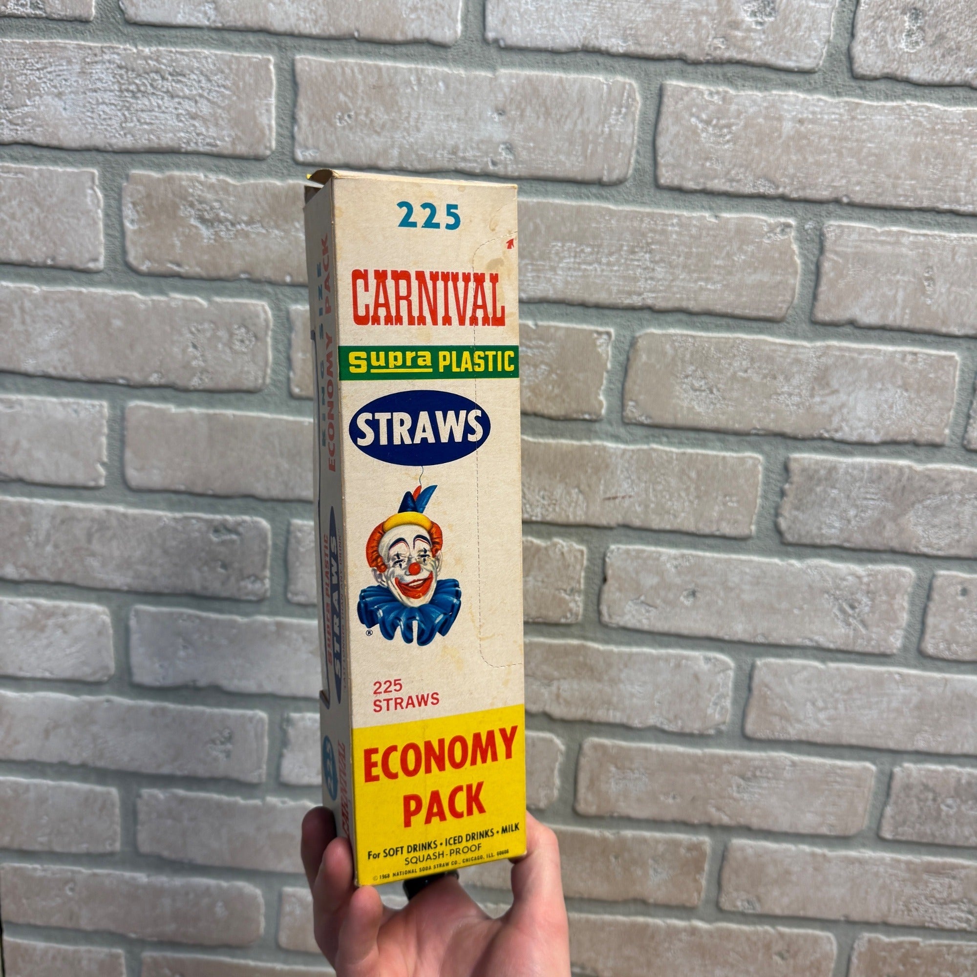 Vintage 1968 Carnival Drinking Straws Advertising Box w/ Straws National Soda