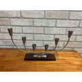 Vintage MCM Danish Stainless Steel Wood Base Candle Stick 6 Holder Candelabra MG