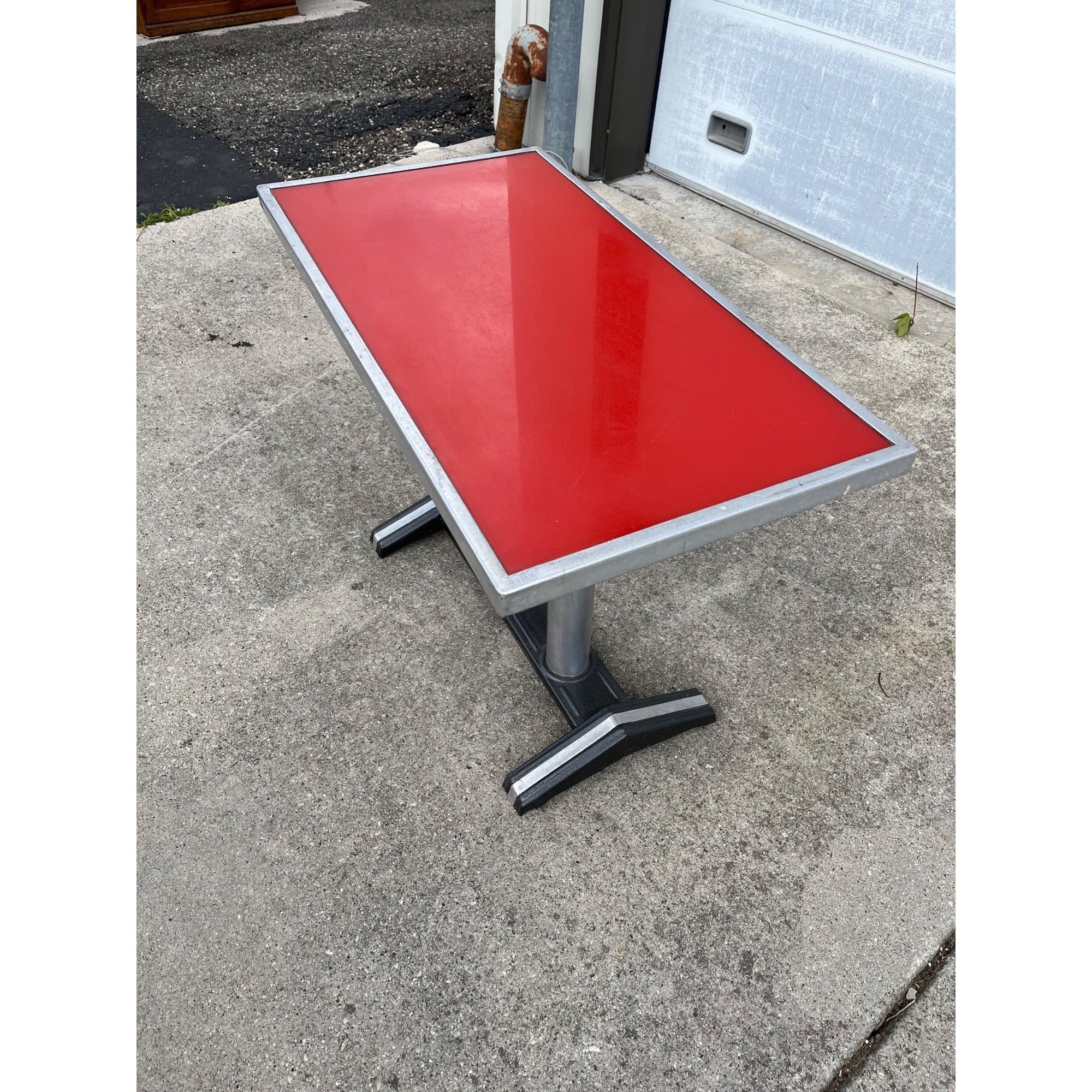Vintage 1950s French Bistro Table Cafe Coffee Mid-Century Diner Dinette Small MCM Red