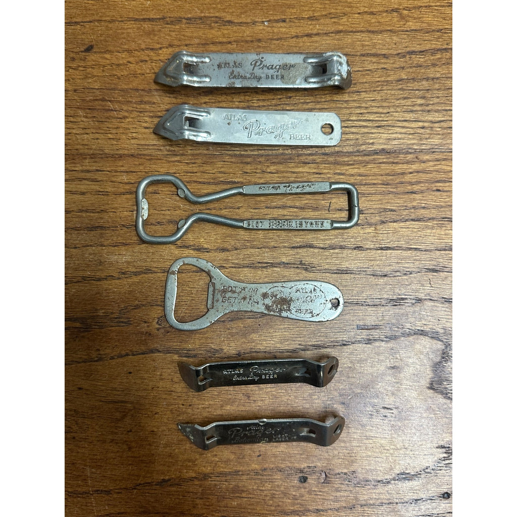 Vintage Atlas Prager Beer Bottle Openers Chicago Illinois Lot (6) Different