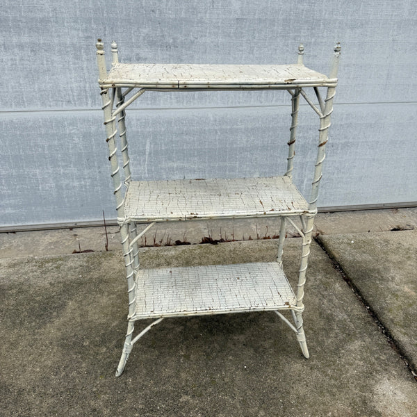 Vintage White Wicker Shelf Plant Bookshelf- 3 Tier Rustic Deco Shelf
