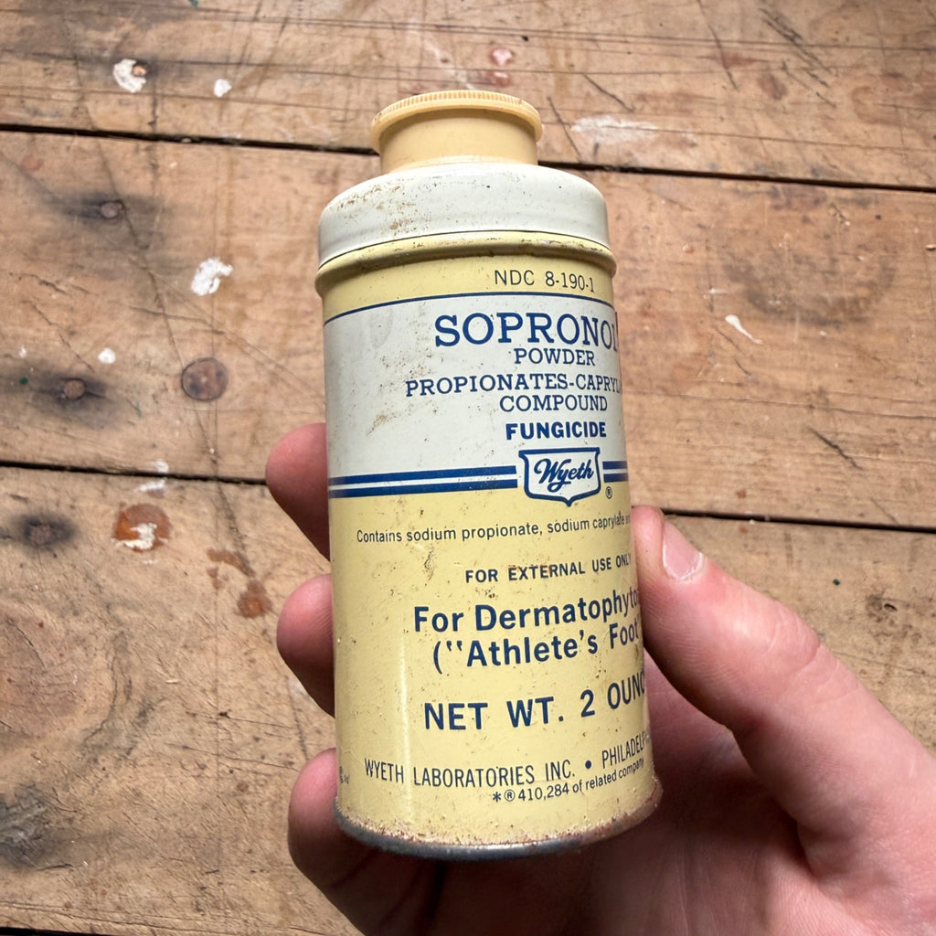 Vintage Wyeth Sopronol Athlete's Foot Fungicide Powder Pharmacy Tin Can