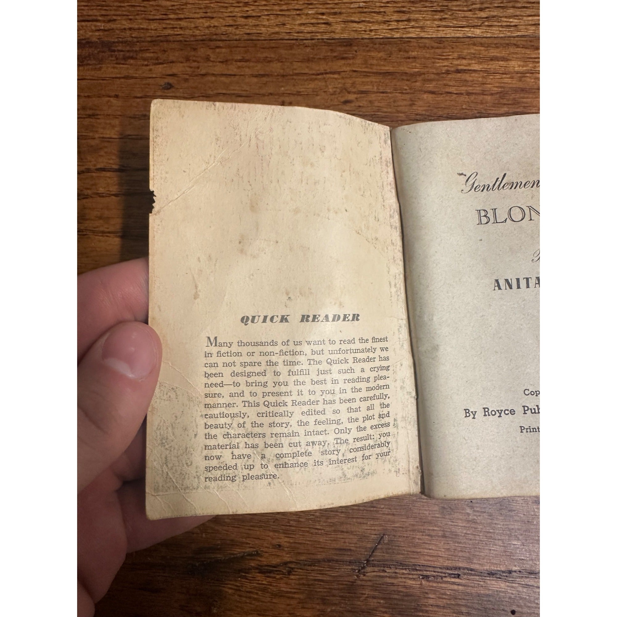 Quick Reader No.133 Gentlemen Prefer Blondes Anita Loos 1945 Royce Publ