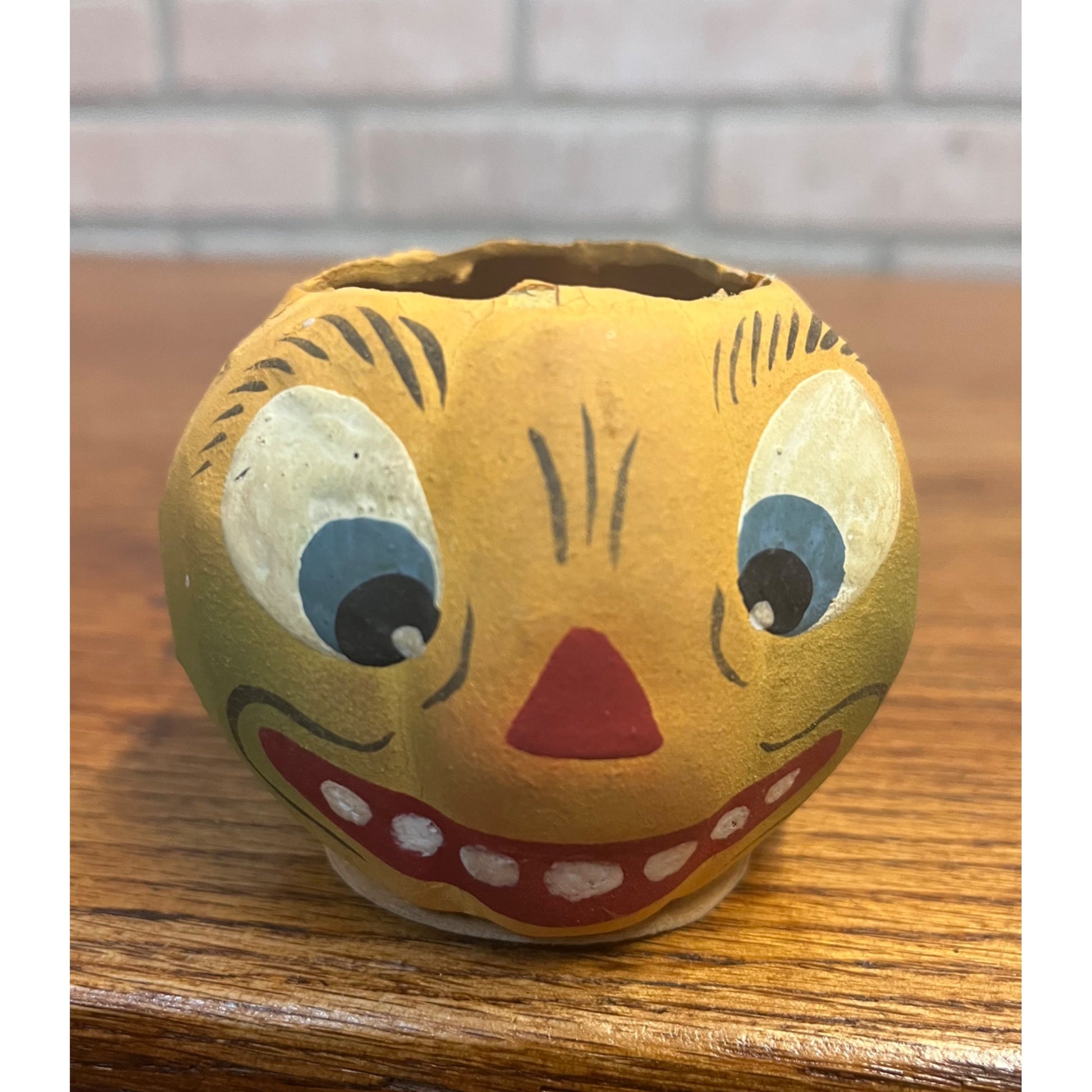 Antique German Small Pressed Paper Mache Halloween JOL Pumpkin Jack O Lantern