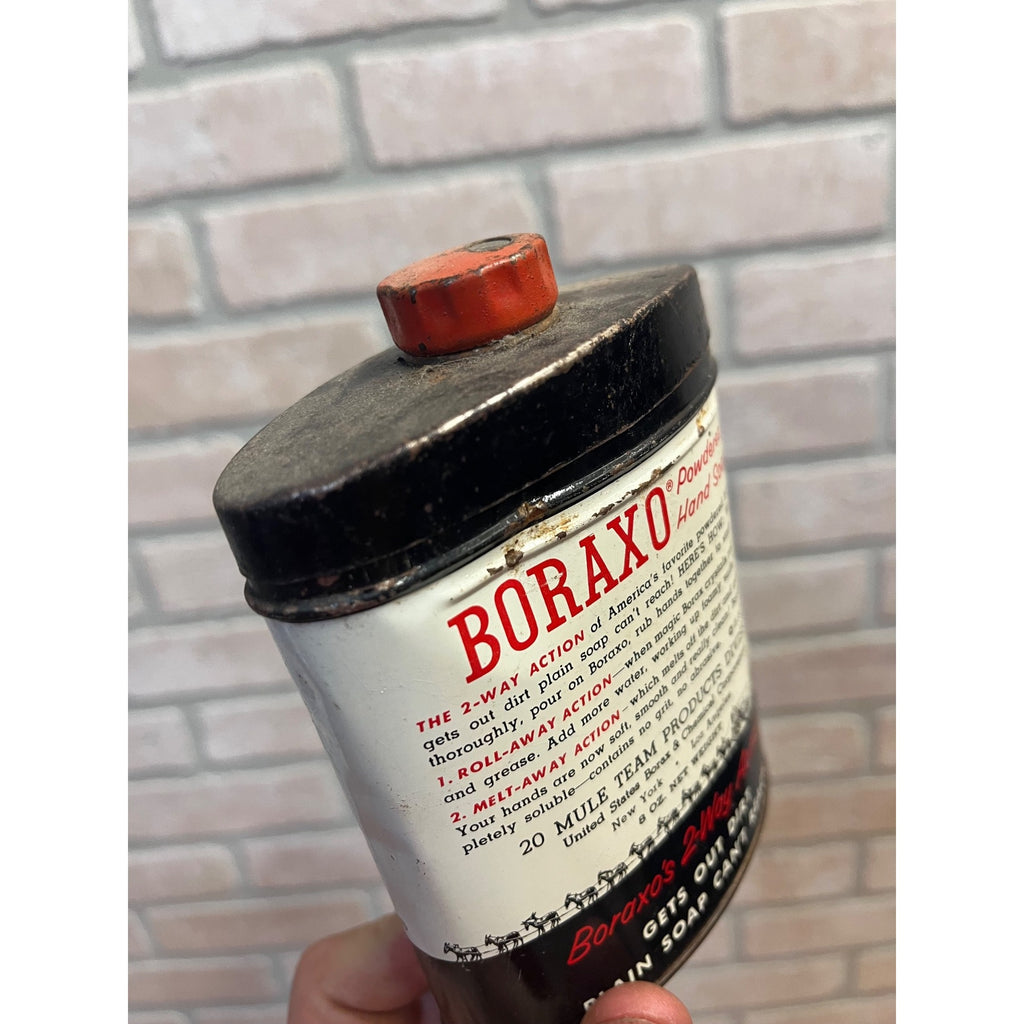 Vintage Boraxo Powered Hand Soap 20 Mule Team Advertising Empty Tin Can