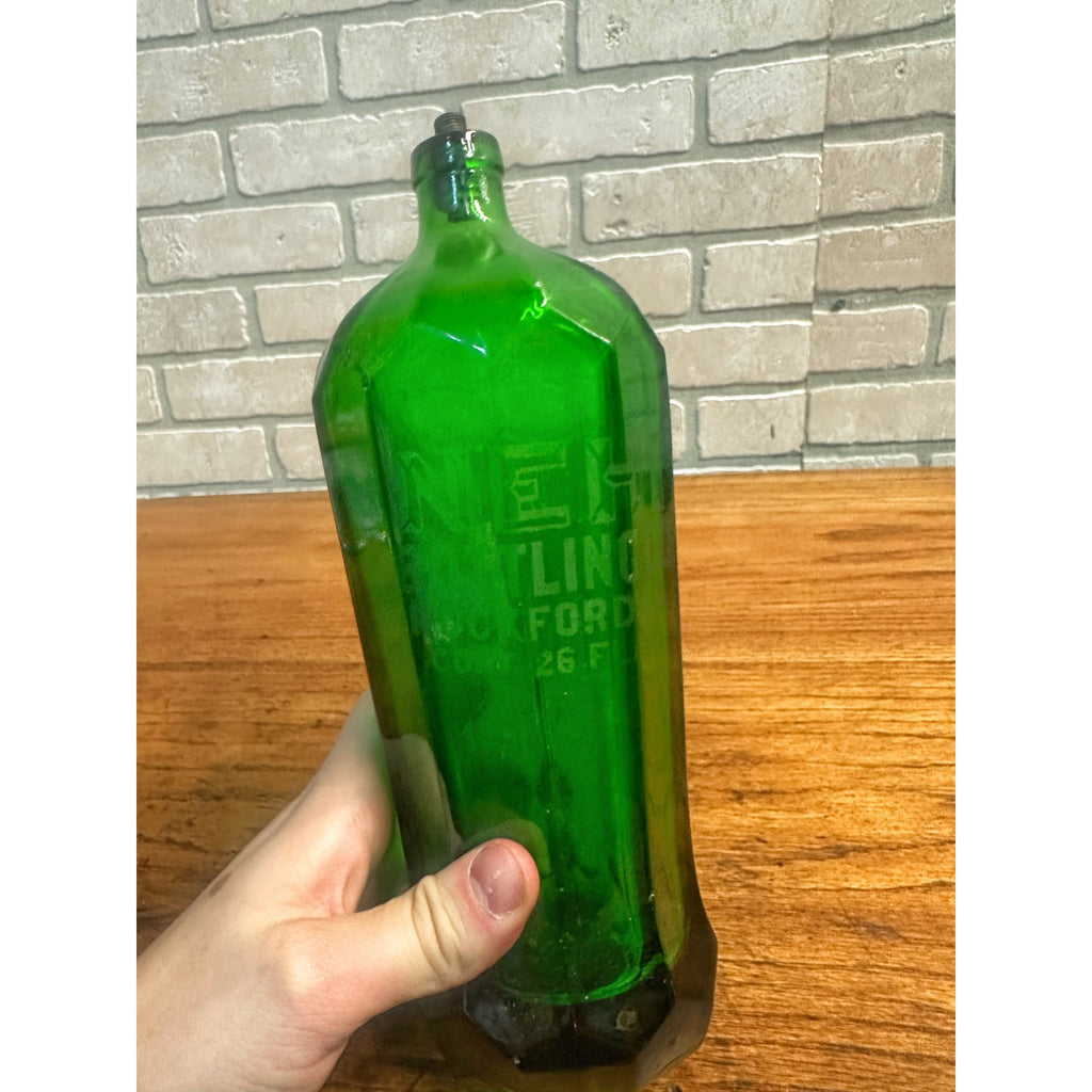 Vintage 1930s NEHI Cola Seltzer Bottle Rockford Illinois Emerald Green Soda Advertising