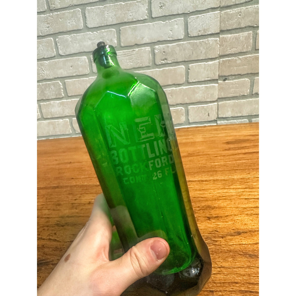 Vintage 1930s NEHI Cola Seltzer Bottle Rockford Illinois Emerald Green Soda Advertising