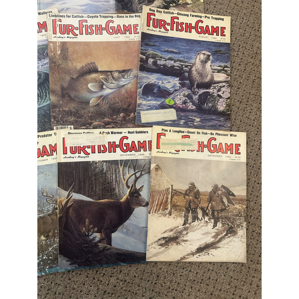 Vintage 1986 Fur, Fish, & Game Magazines Complete Full Year Set Hunting Fishing
