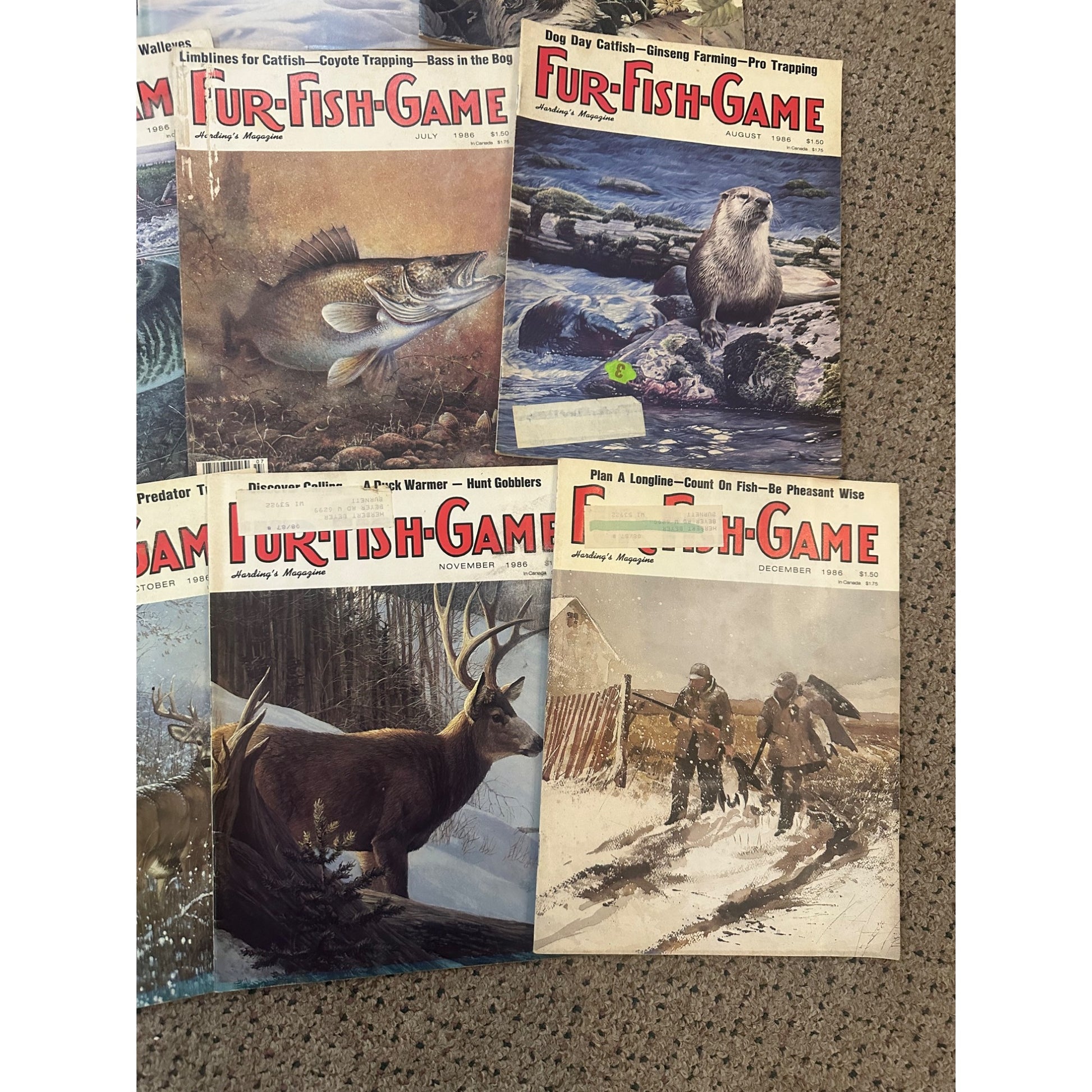 Vintage 1986 Fur, Fish, & Game Magazines Complete Full Year Set Hunting Fishing