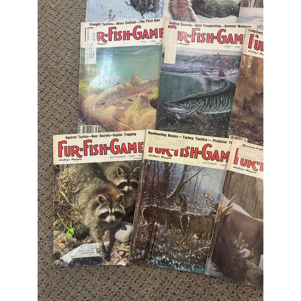 Vintage 1986 Fur, Fish, & Game Magazines Complete Full Year Set Hunting Fishing