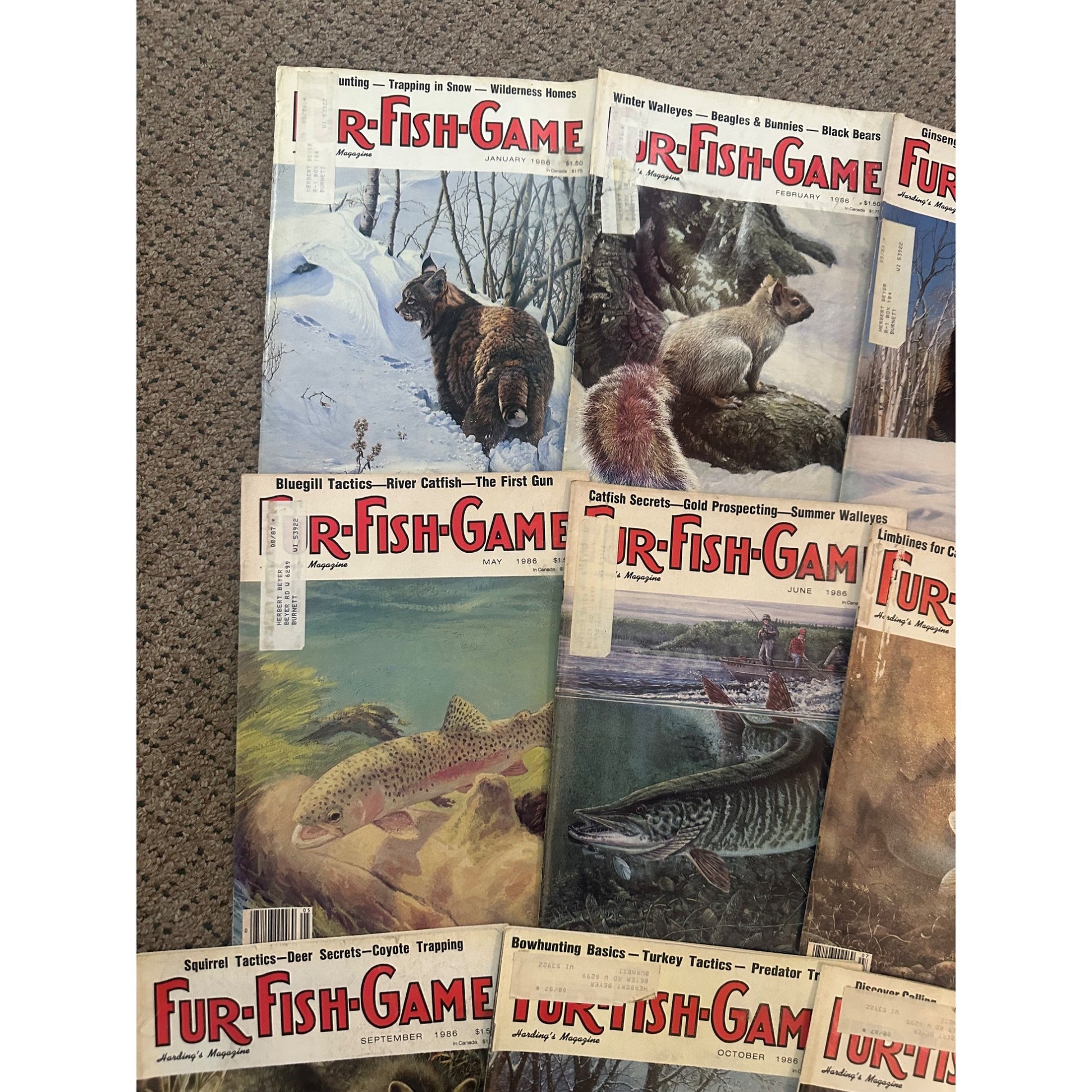 Vintage 1986 Fur, Fish, & Game Magazines Complete Full Year Set Hunting Fishing