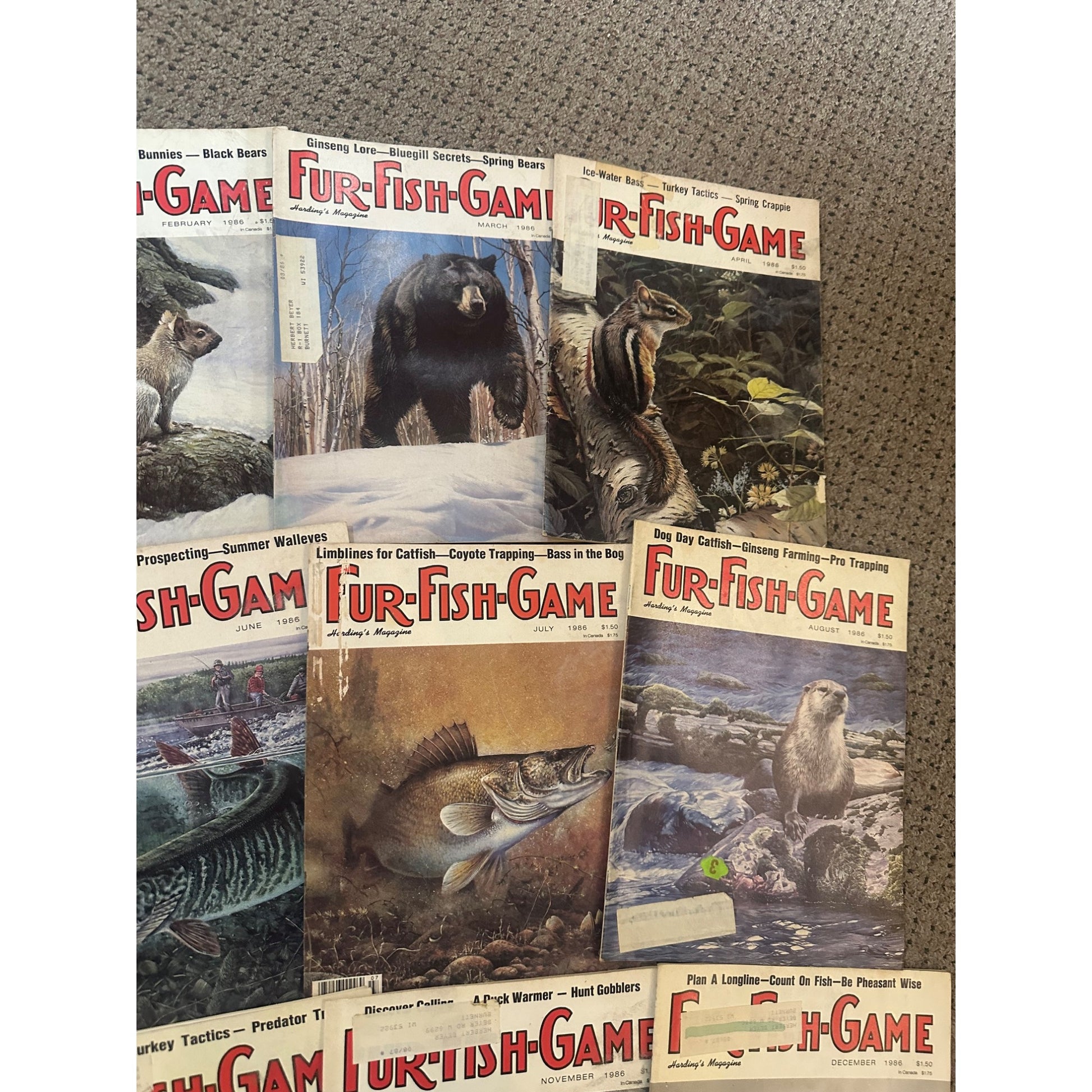 Vintage 1986 Fur, Fish, & Game Magazines Complete Full Year Set Hunting Fishing