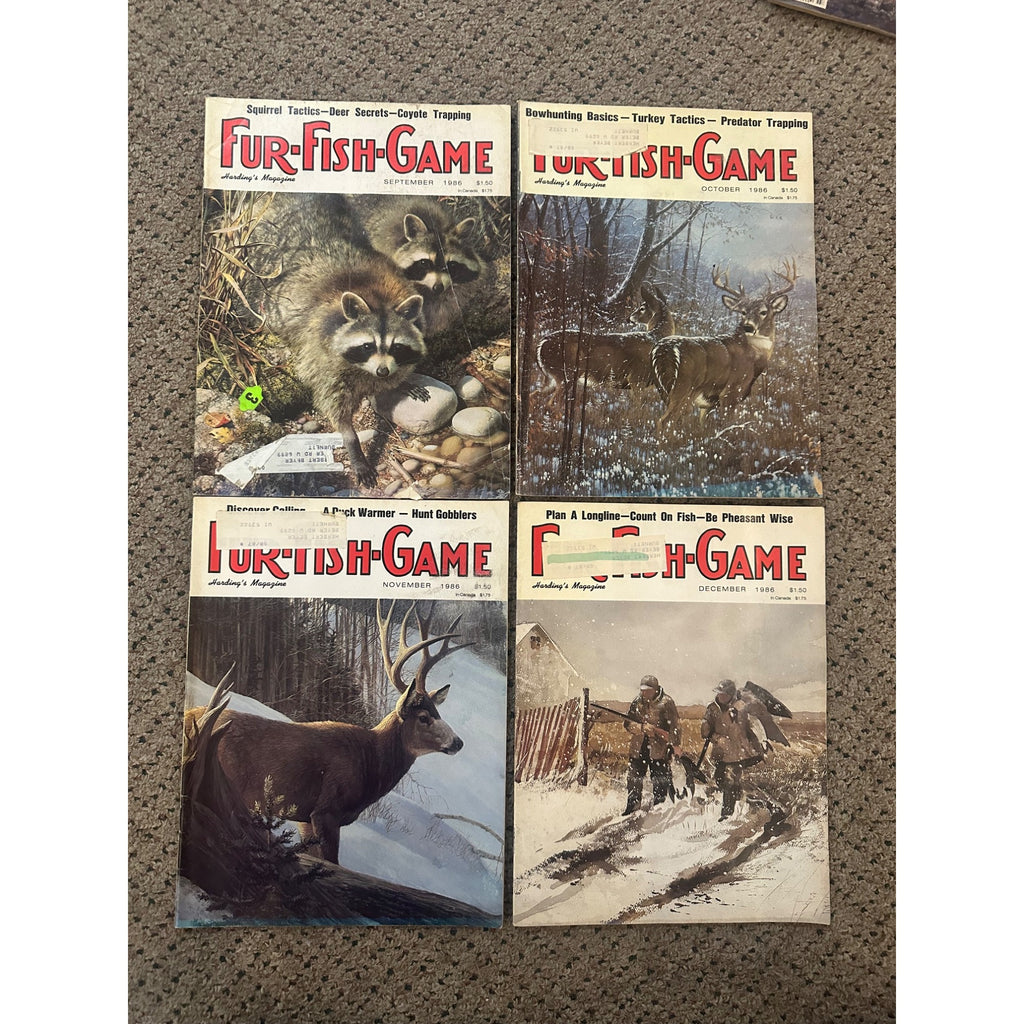 Vintage 1986 Fur, Fish, & Game Magazines Complete Full Year Set Hunting Fishing