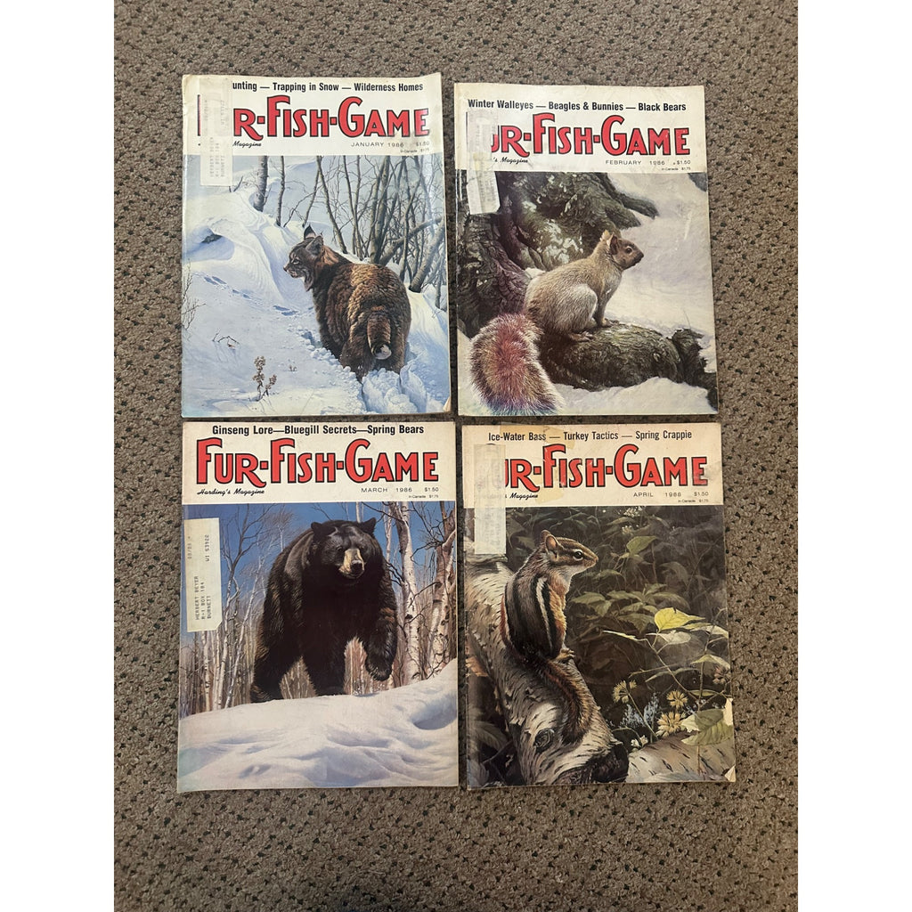 Vintage 1986 Fur, Fish, & Game Magazines Complete Full Year Set Hunting Fishing