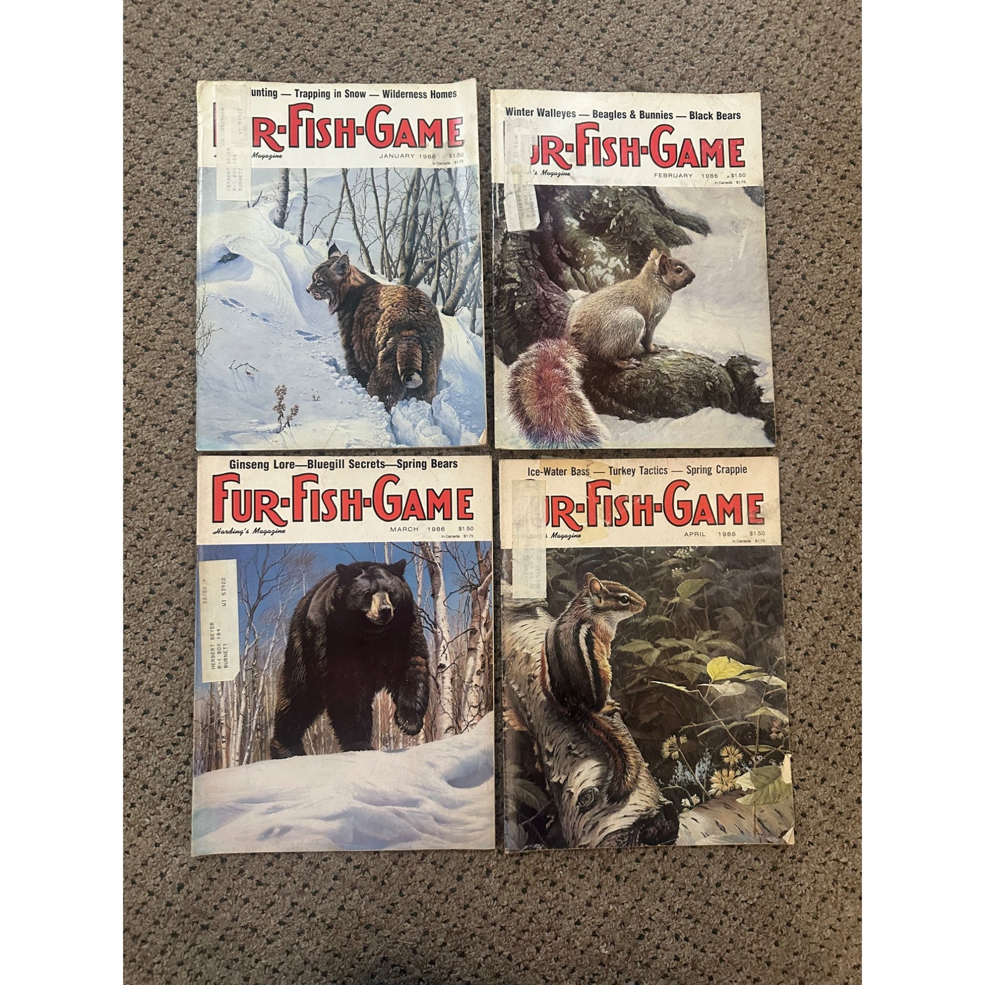 Vintage 1986 Fur, Fish, & Game Magazines Complete Full Year Set Hunting Fishing