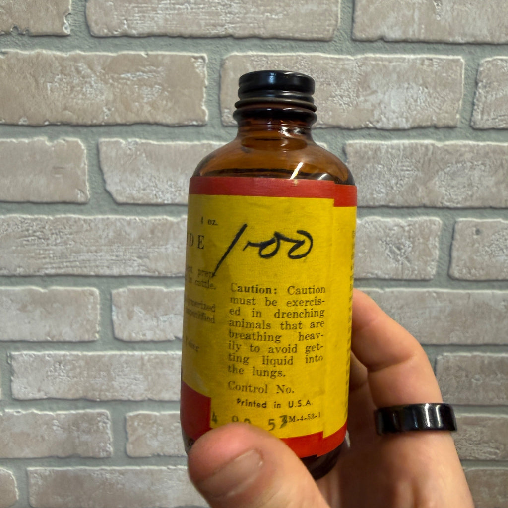 Vintage Amber Glass Bottle With Metal Screw Cap Bloacide Apothecary Pharmacy Beebe Laboratories