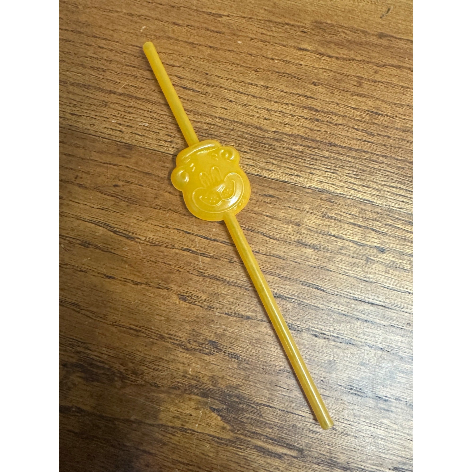 Vintage A&W Root Beer Bottle Bear Head Straw 9-1/4" Yellow Orange