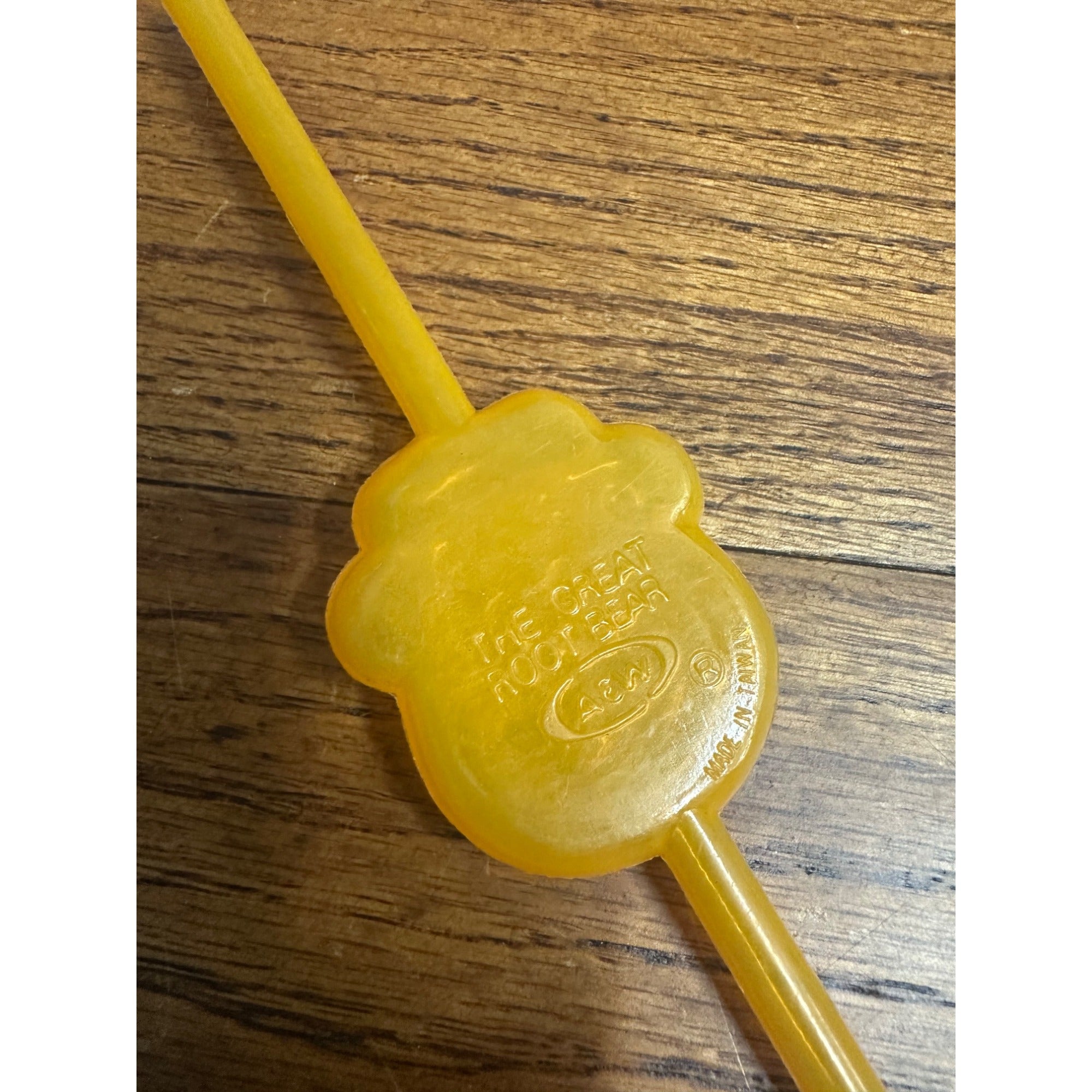 Vintage A&W Root Beer Bottle Bear Head Straw 9-1/4" Yellow Orange