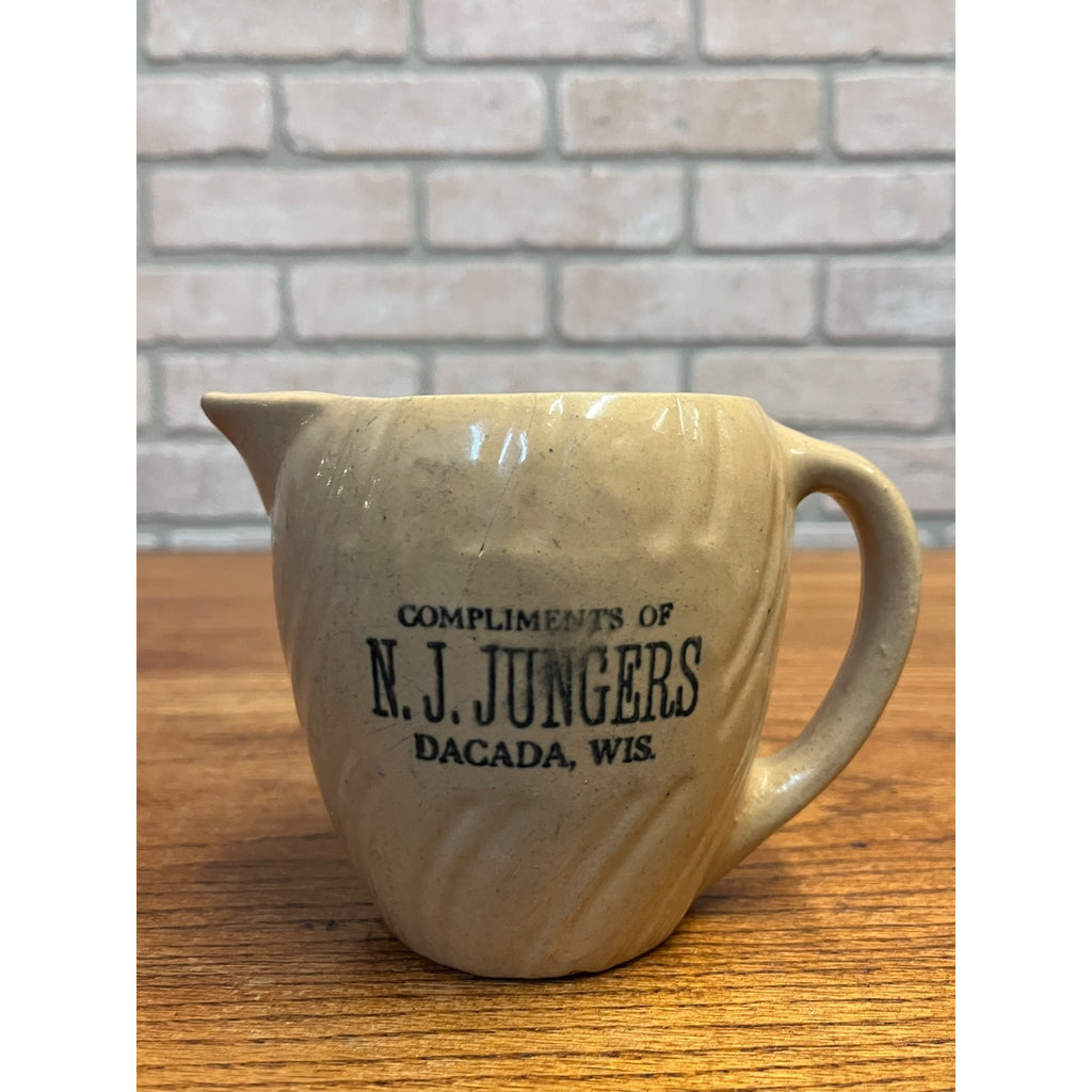 Vintage Stoneware N.J. Jungers Dacada, WI Wisconsin Advertising Pitcher Wis