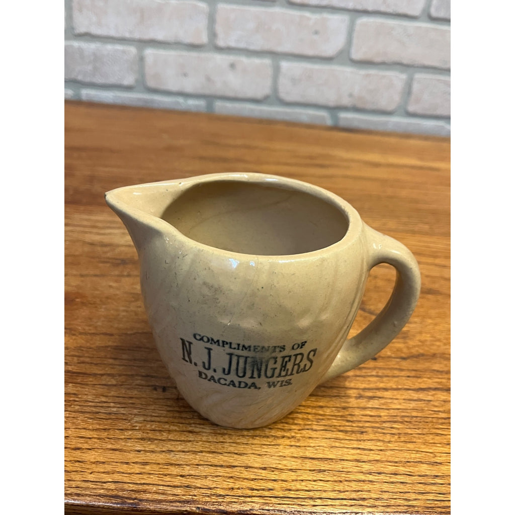 Vintage Stoneware N.J. Jungers Dacada, WI Wisconsin Advertising Pitcher Wis